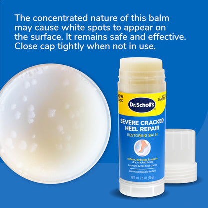 USA imported Dr. Scholl's severe cracked heel restorative balm packaging.