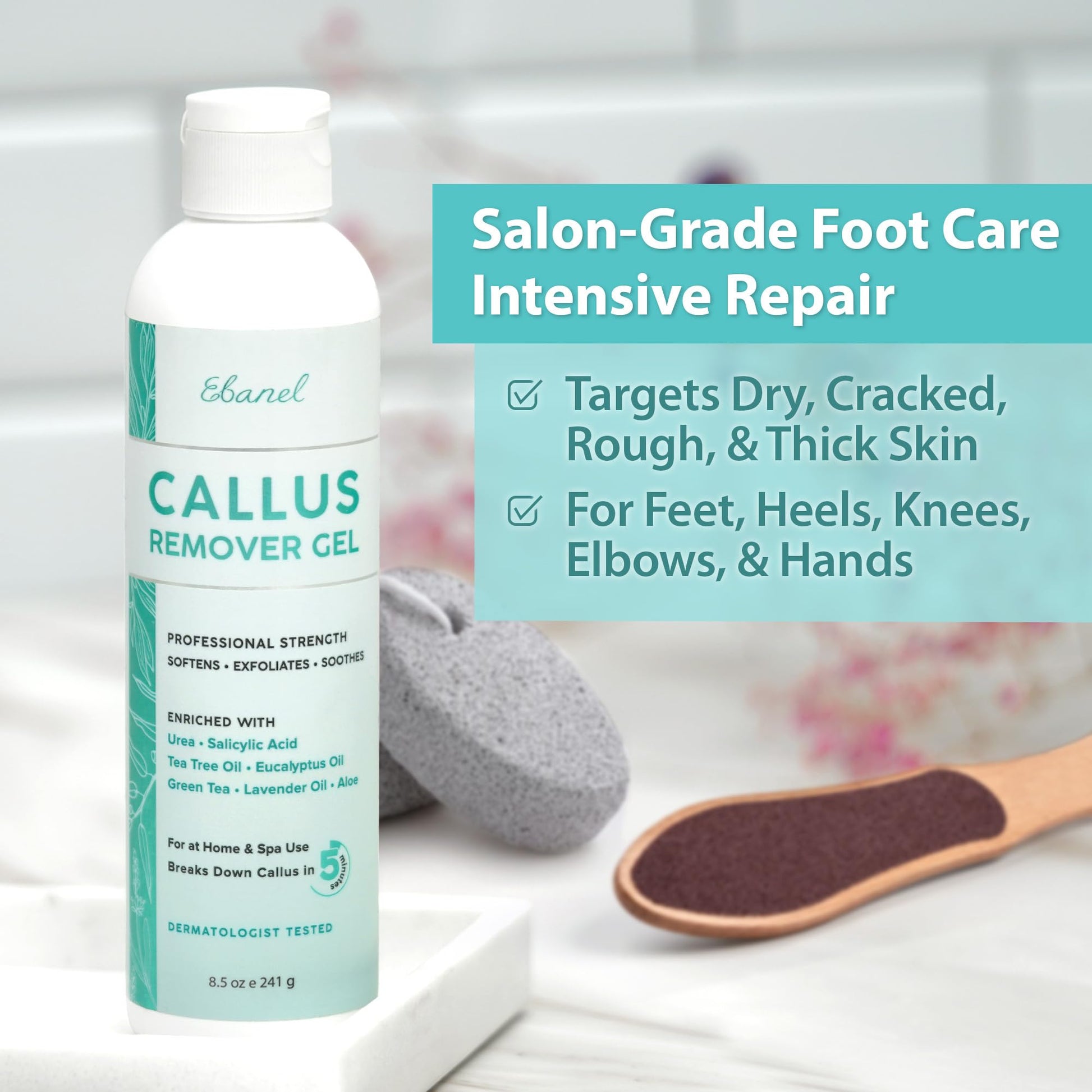 Cruelty free and vegan certified logos on Ebanel professional foot care packaging