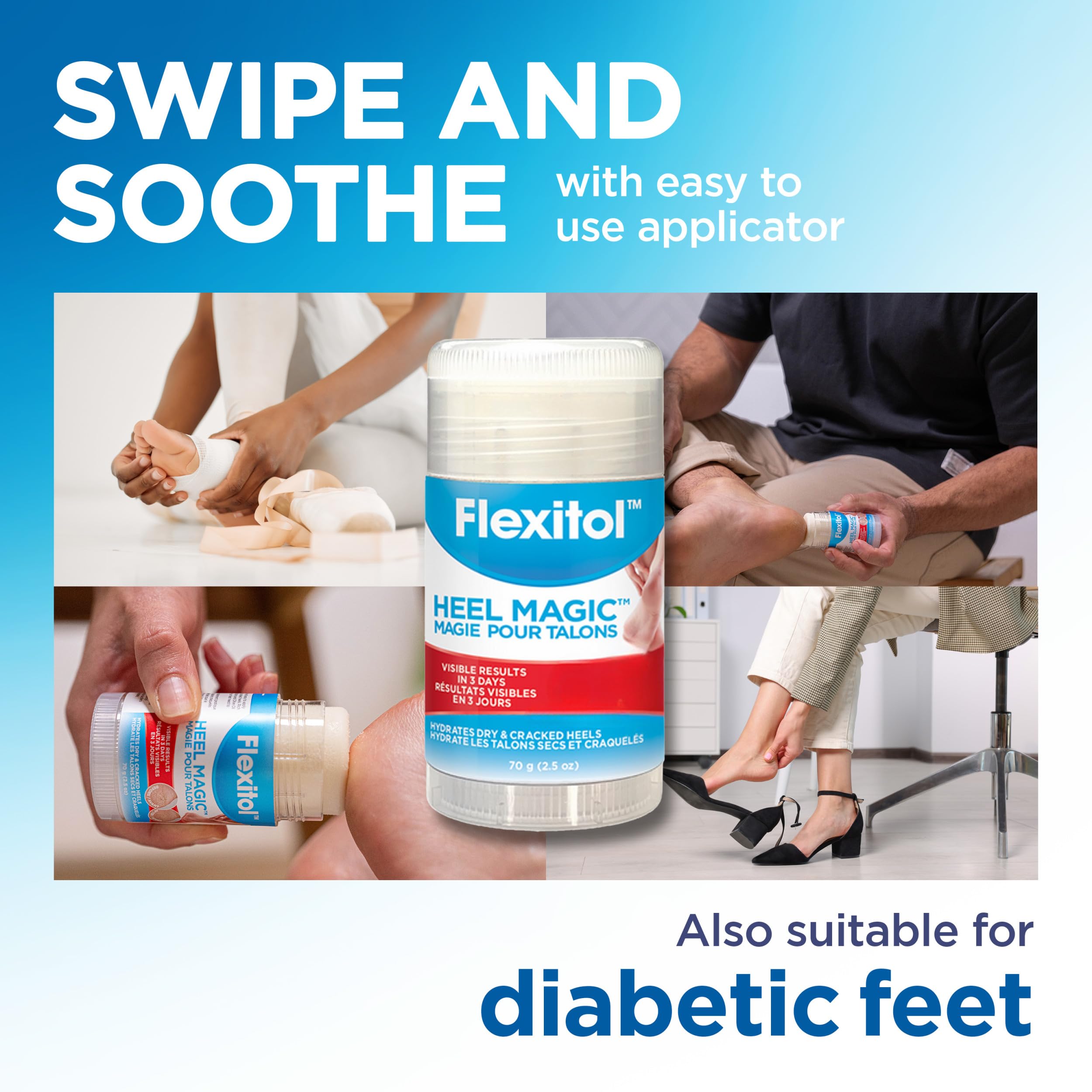 Side profile of Flexitol Heel Magic showing 70 grams product size