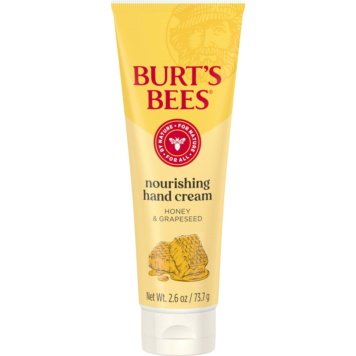 Burt's Bees Nourishing Hand Cream tube beside natural honey ingredients