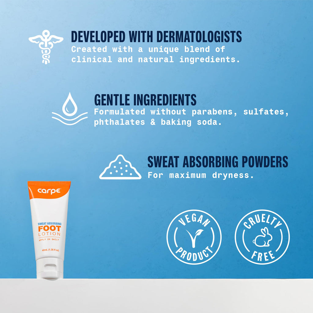 Carpe foot lotion tubes showing eucalyptus variant details