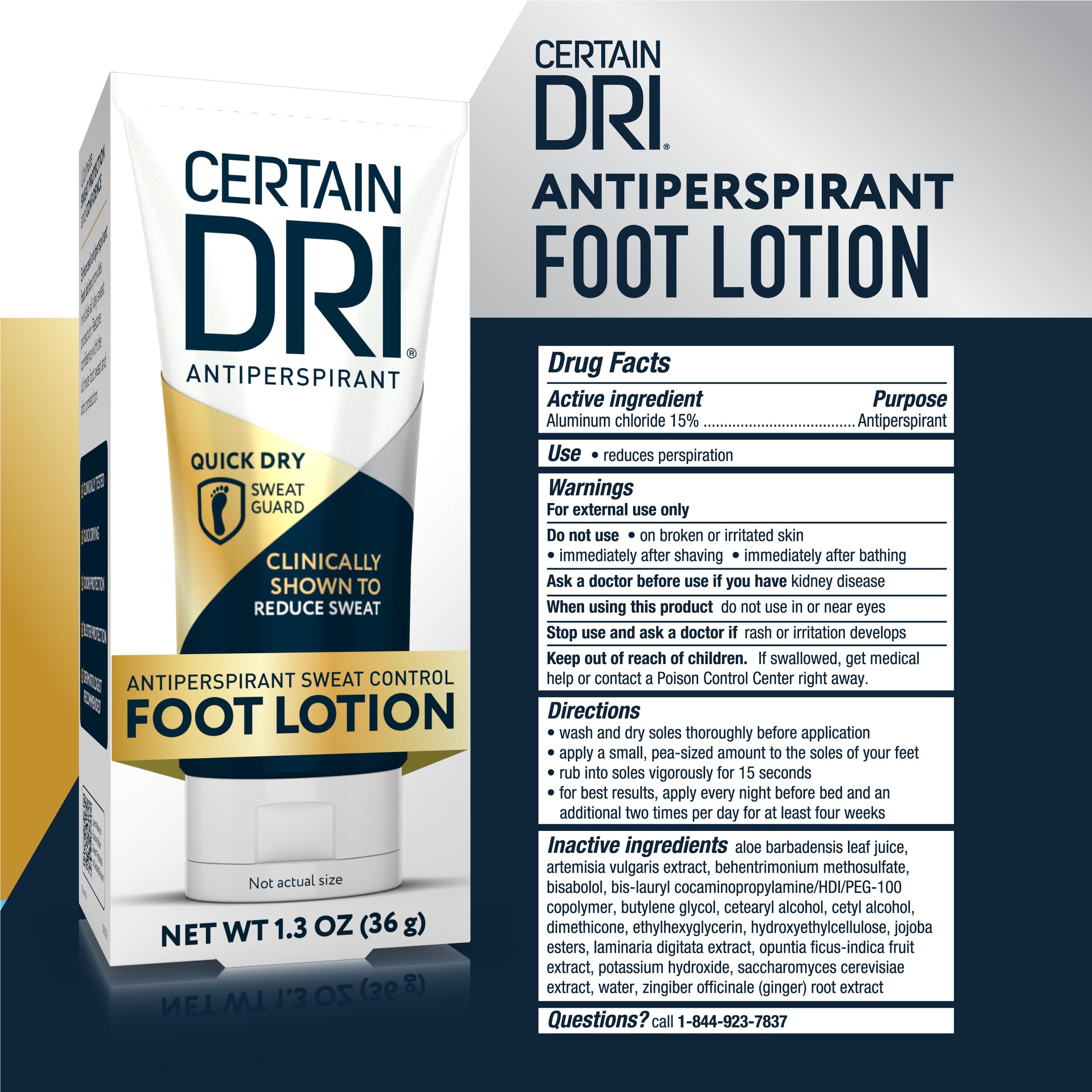 Certain Dri clinical strength foot sweat treatment cream label details