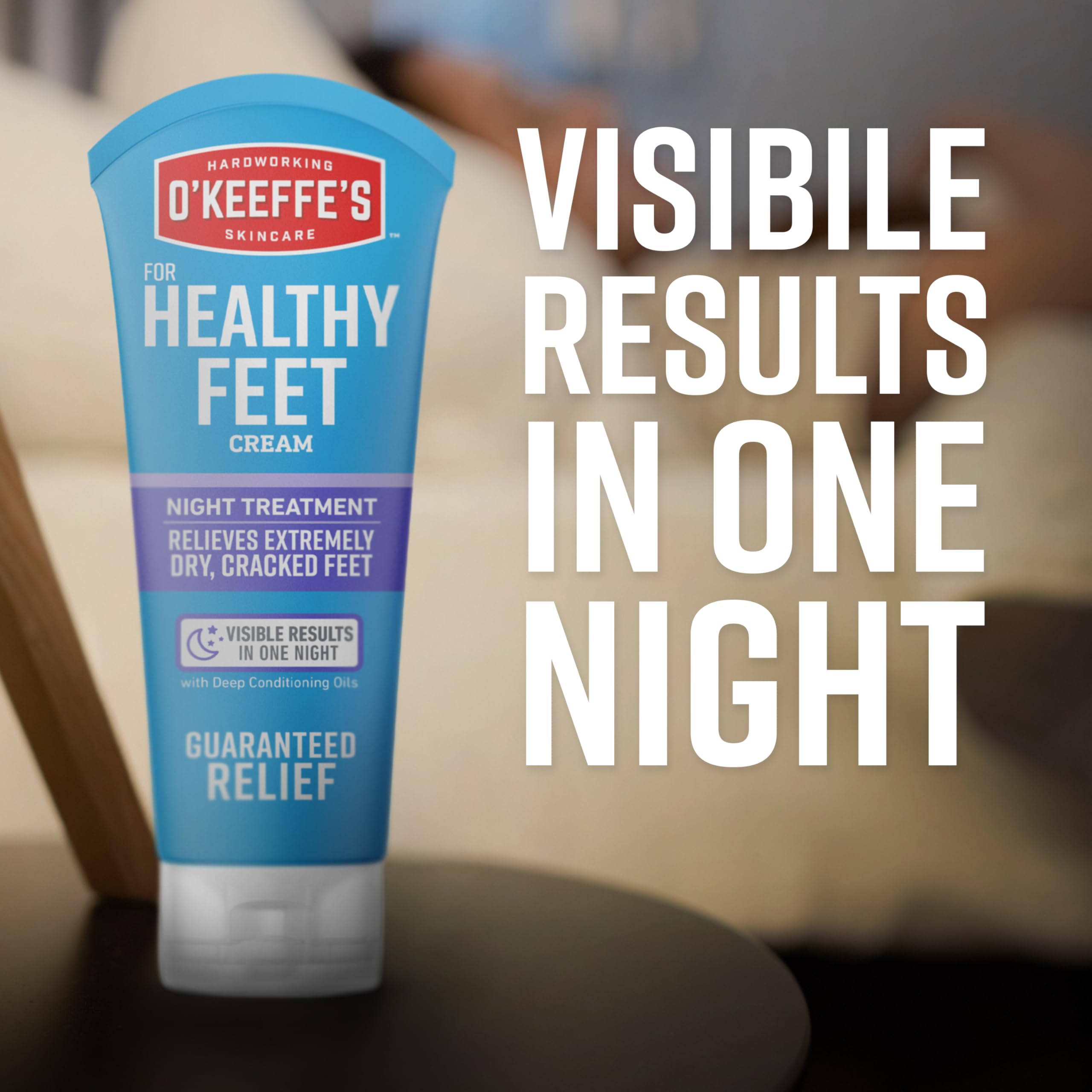 Close up view of O'Keeffe's night treatment cream tube suitable for diabetic skin care