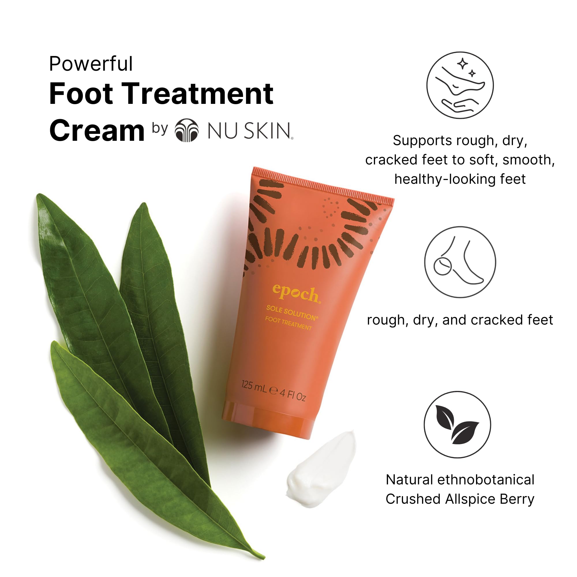 Epoch Sole Solution foot treatment packaging highlighting key ethnobotanical ingredients.