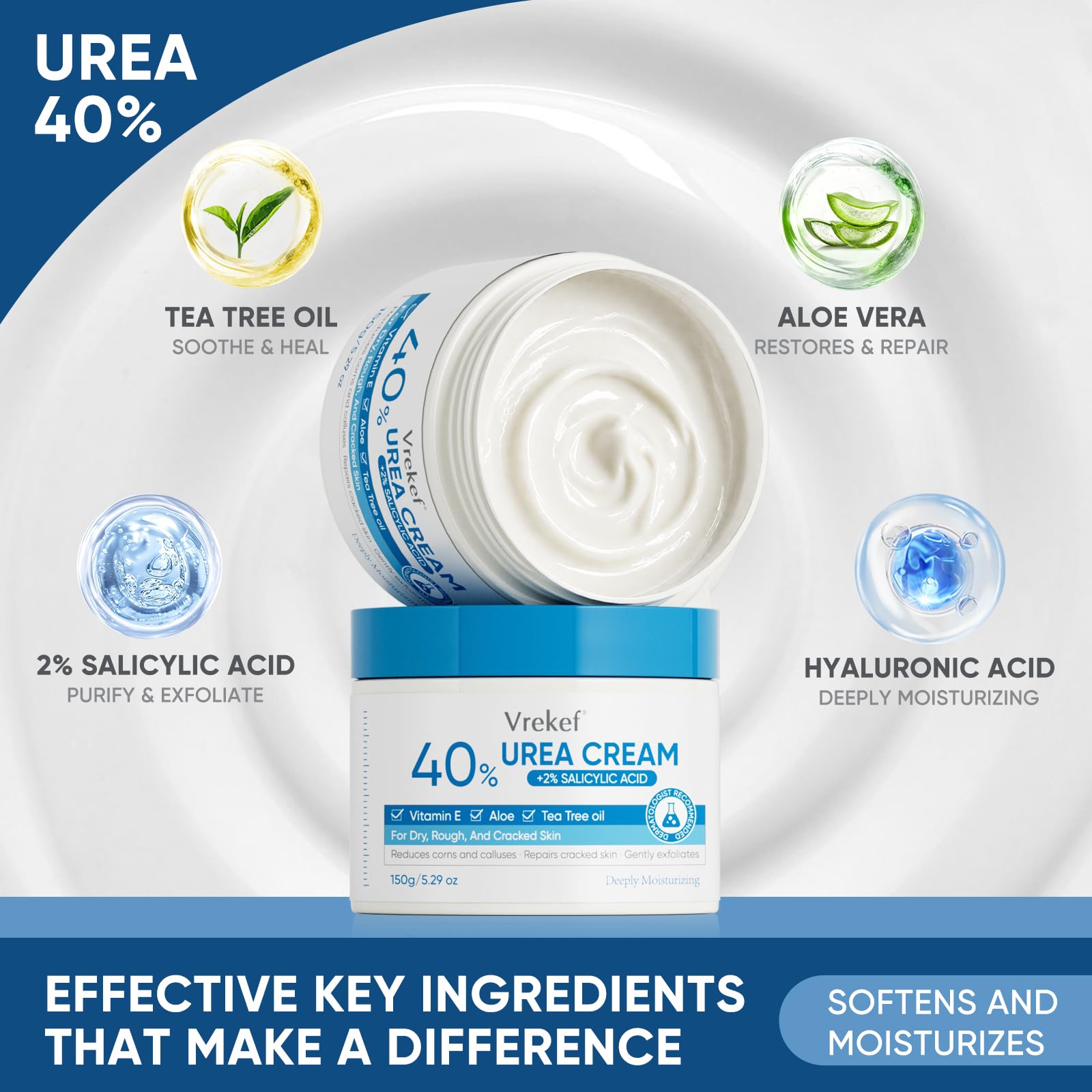 Vrekef forty percent urea foot cream with salicylic acid text label view