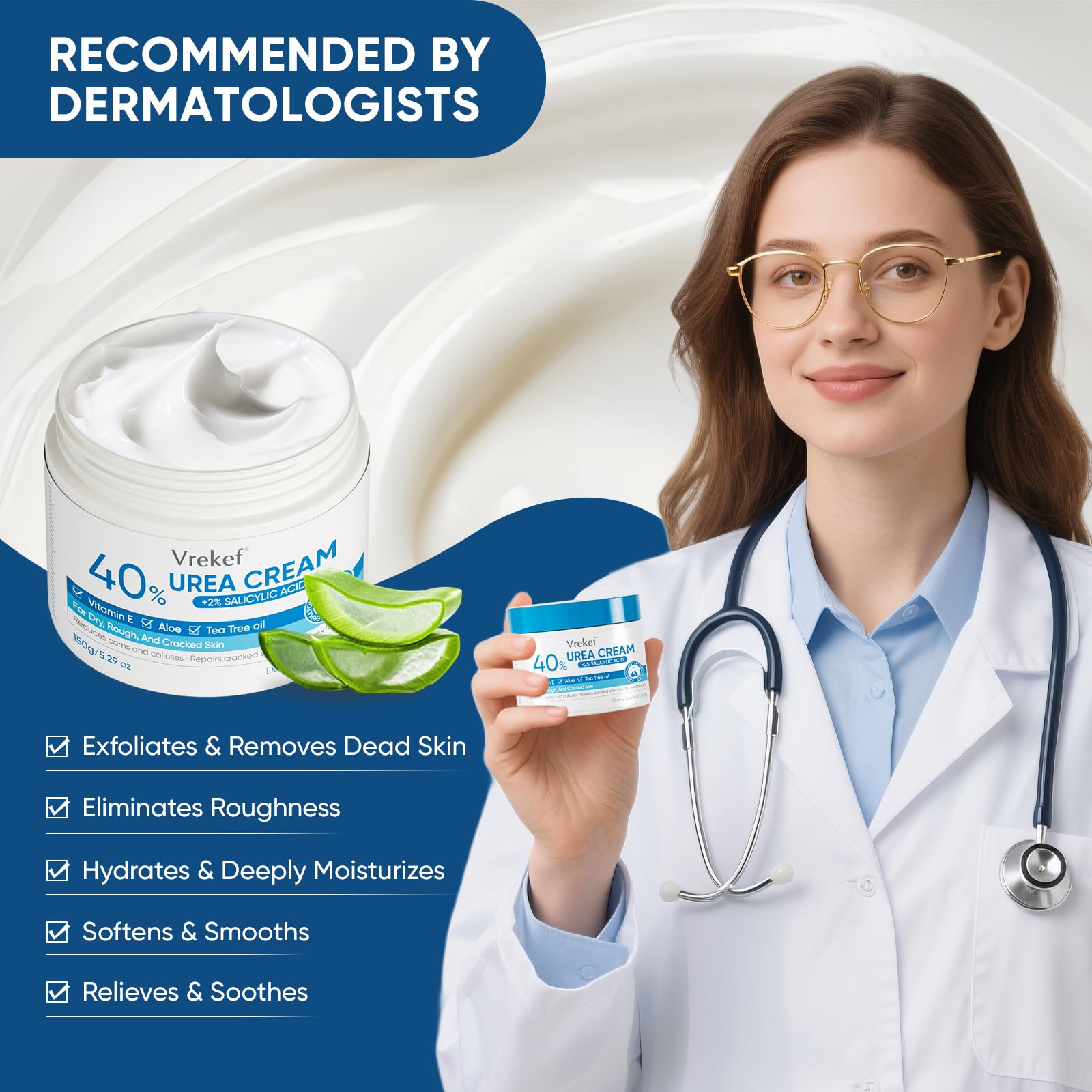 Vrekef intensive hydration foot moisturizer jar showing product consistency