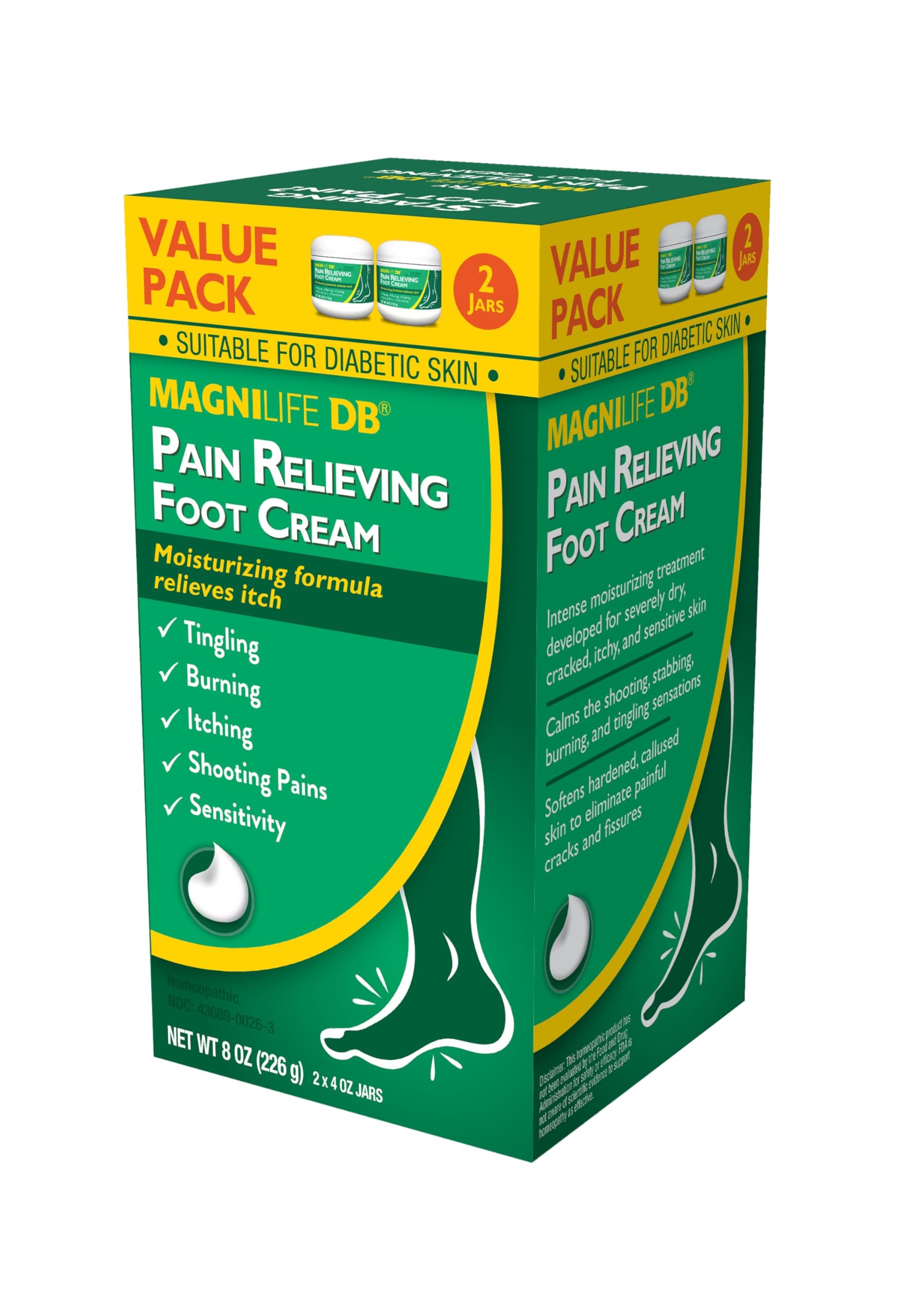 Back label view of MagniLife DB pain cream clarifying the full ingredient list and safety guidelines.