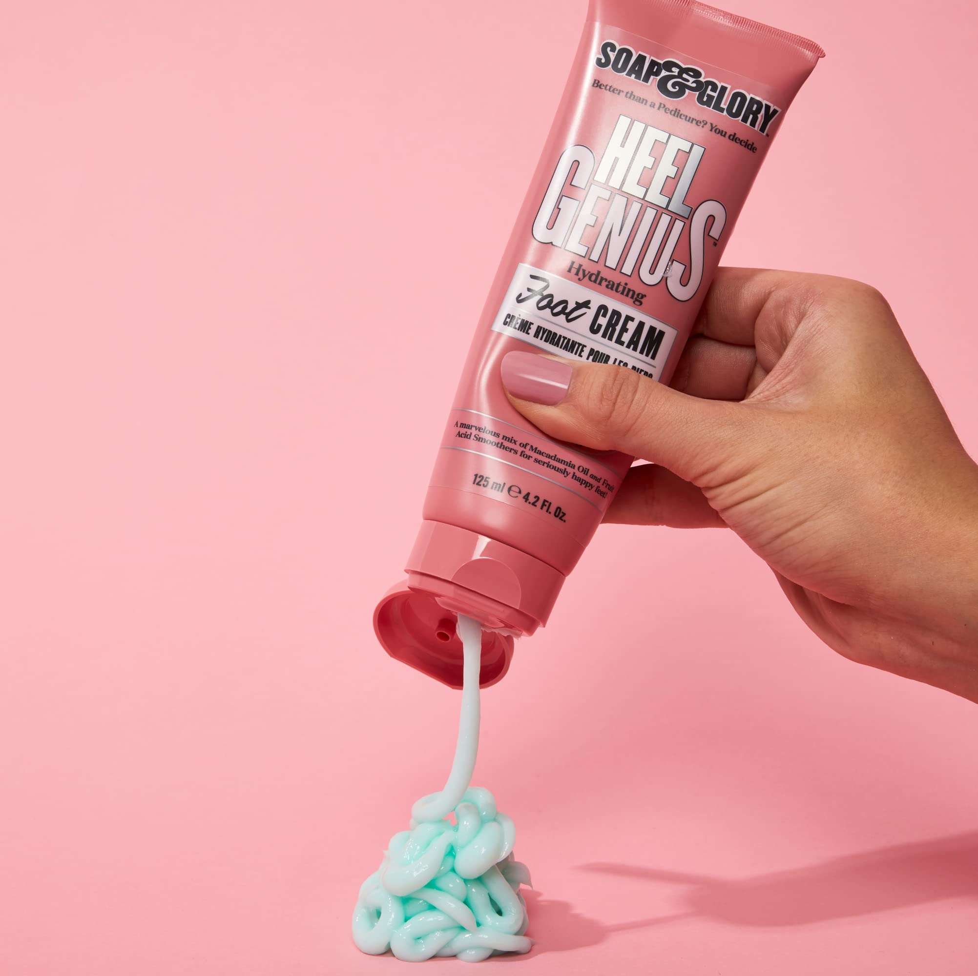 Back of Soap And Glory Heel Genius tube with usage instructions for overnight foot care.