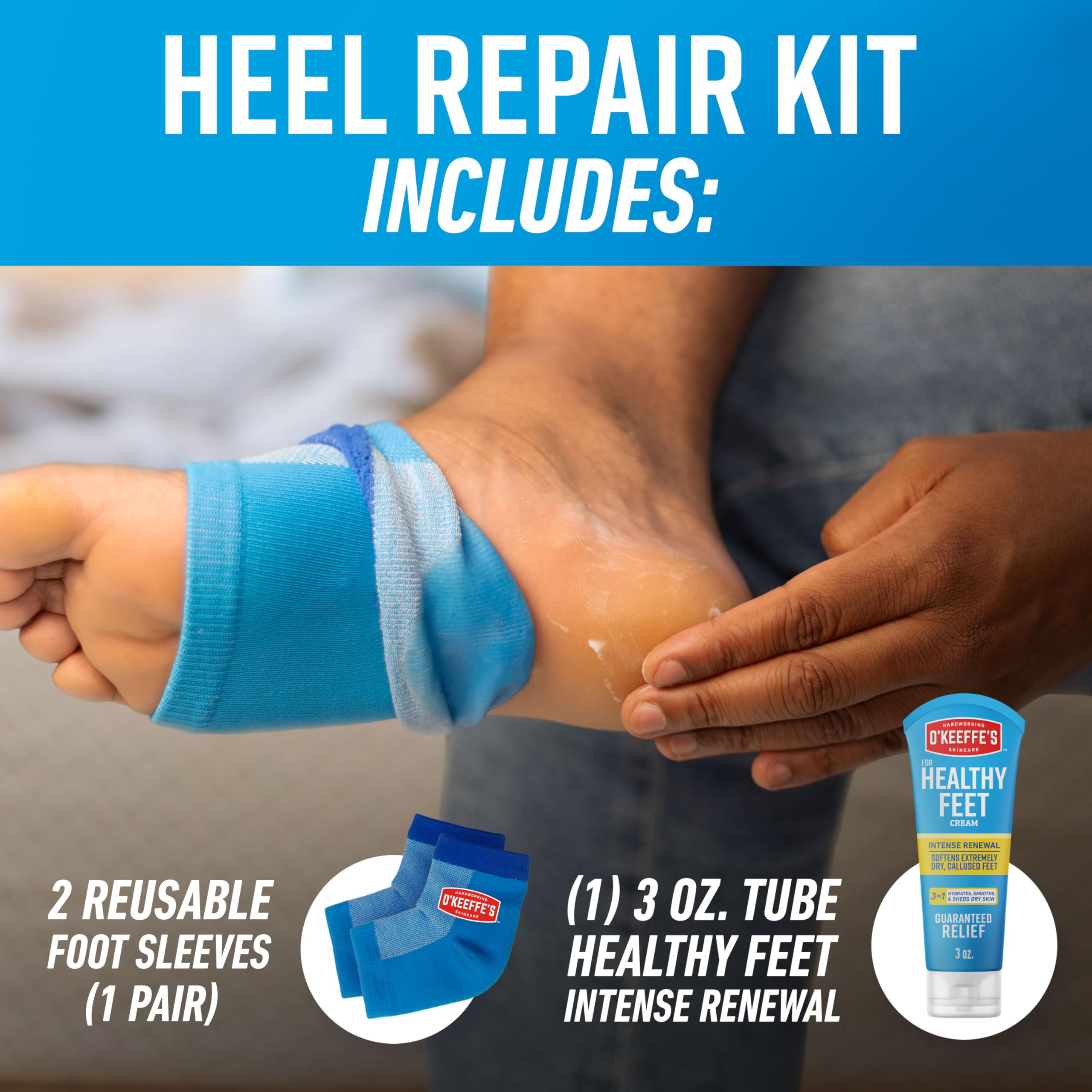 OKeeffes Intense Renewal foot cream tube with reusable foot sleeves
