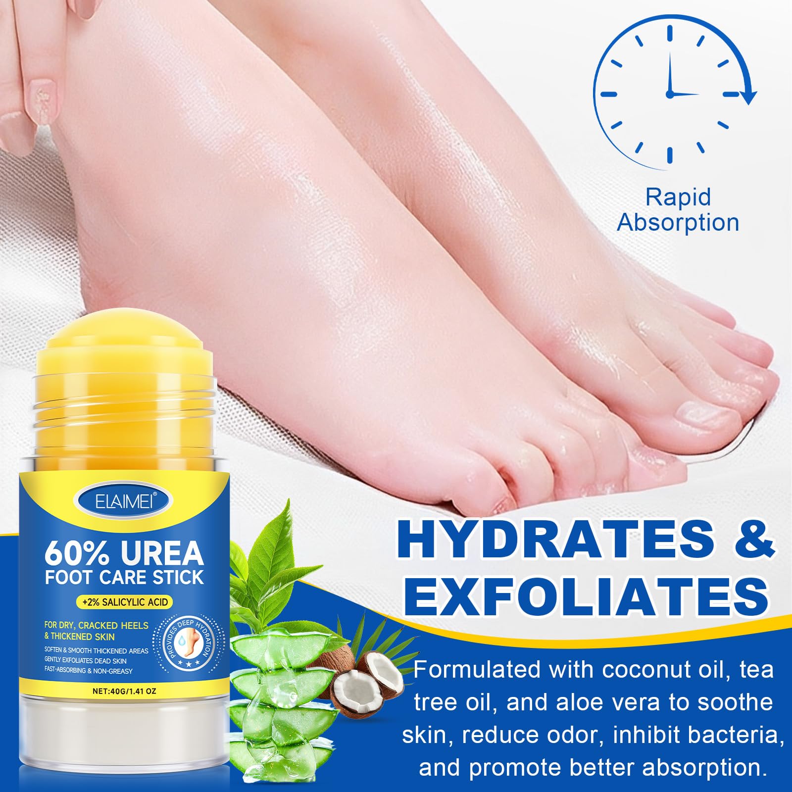 Two pack bundle of the blue and white sixty percent urea skin softening stick for dry cracked heels.