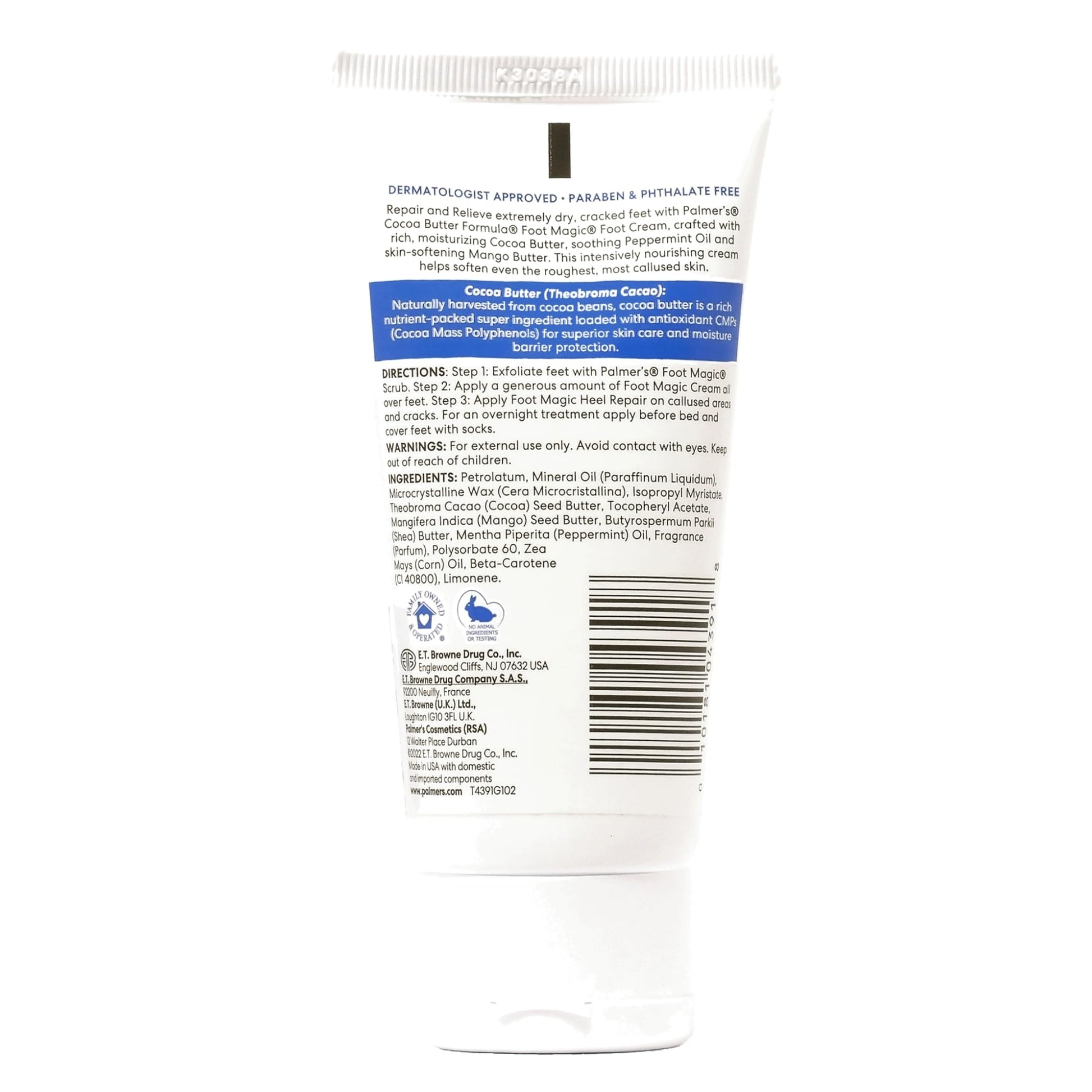 Palmer's moisturizing foot balm with peppermint oil for soothing tired feet.