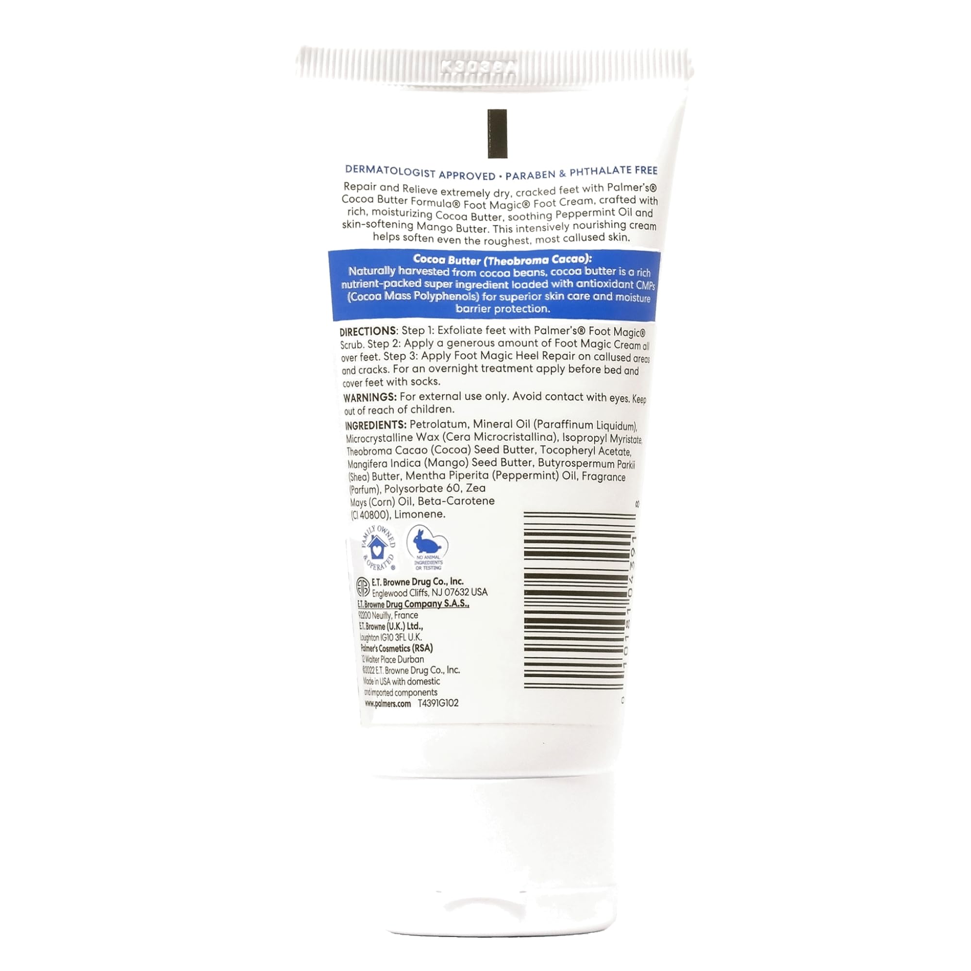 Palmer's moisturizing foot balm with peppermint oil for soothing tired feet.