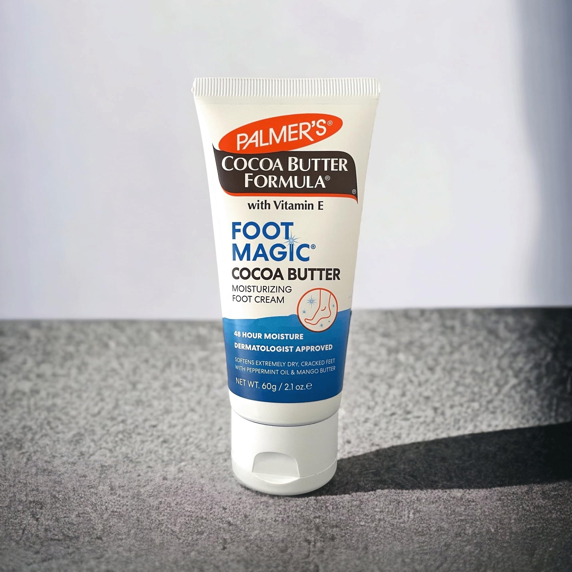 Authentic Palmer's USA imported cocoa butter foot cream for dry skin treatment.