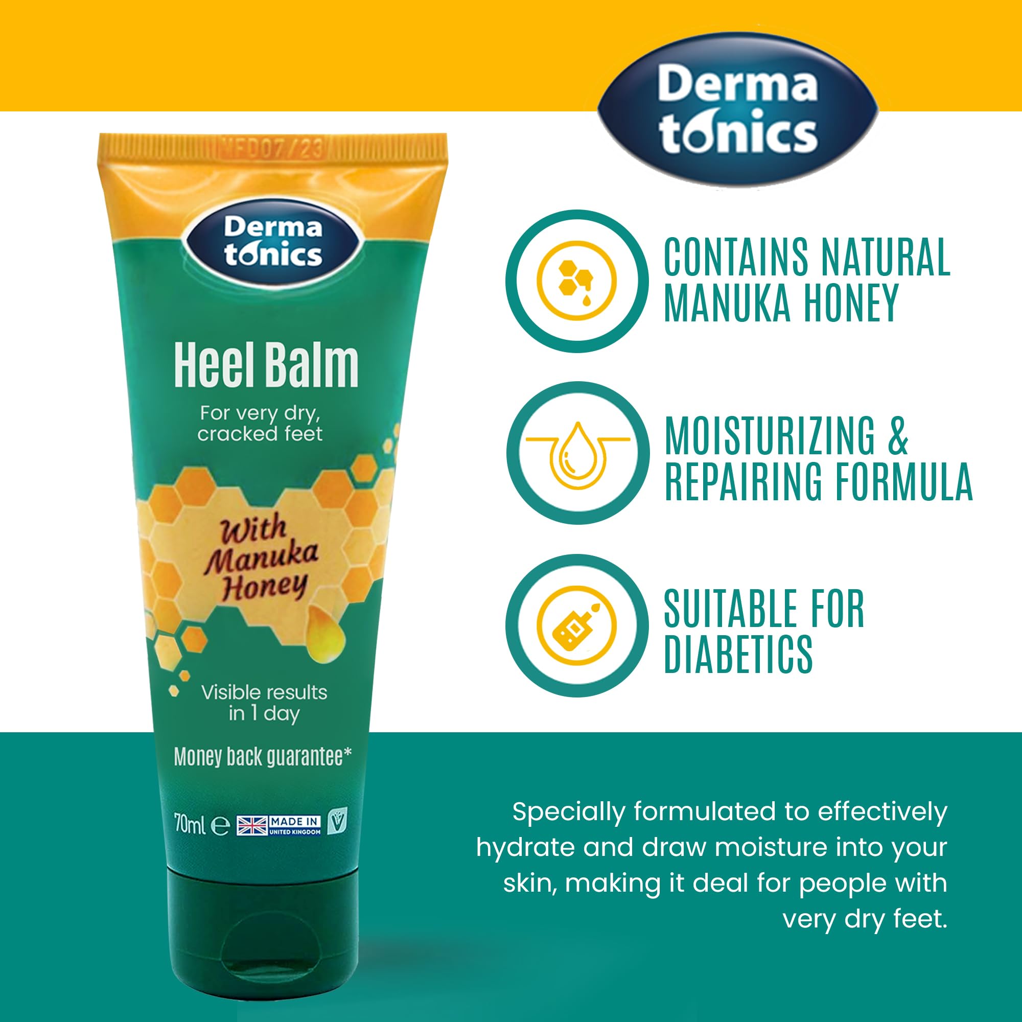 Dermatonics twenty five percent urea treatment tube showing key feature labels