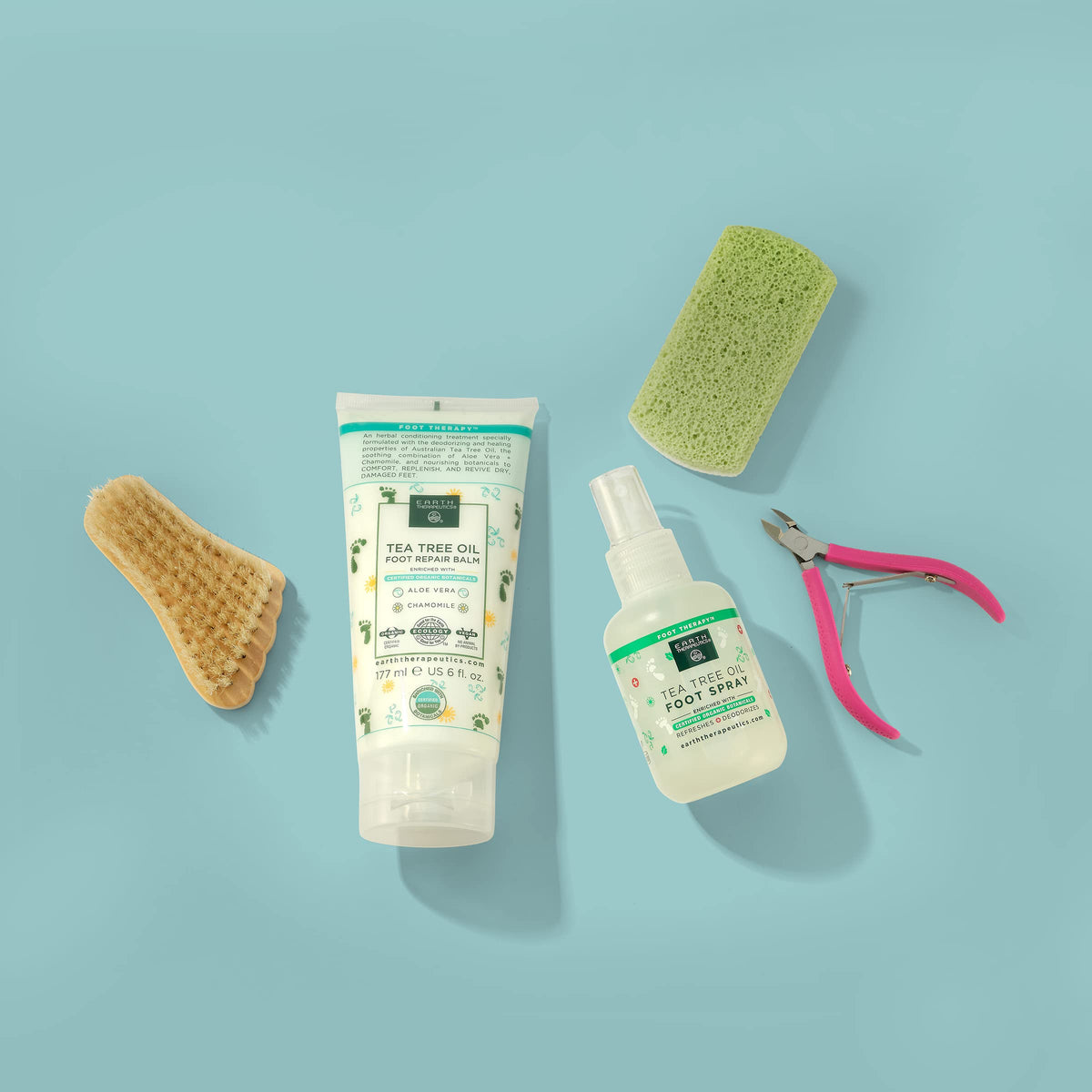 Earth Therapeutics 6 Fluid Ounce foot balm packaging in lifestyle setting