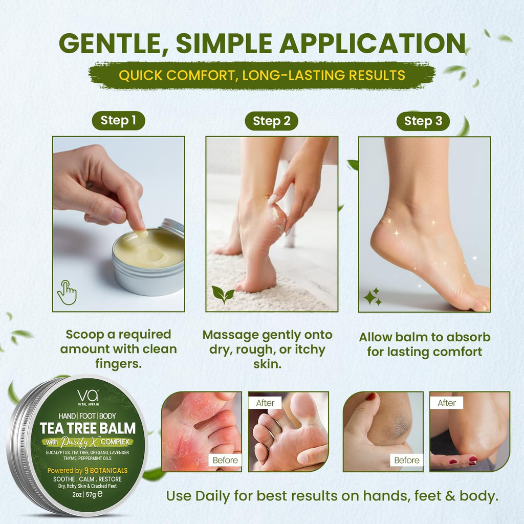 Back label of Texas Treats tea tree oil balm with directions