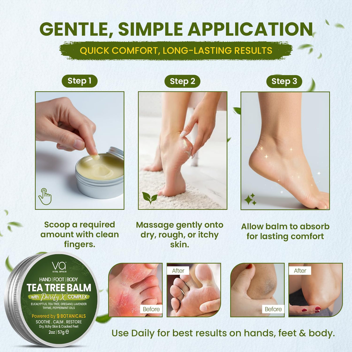 Back label of Texas Treats tea tree oil balm with directions