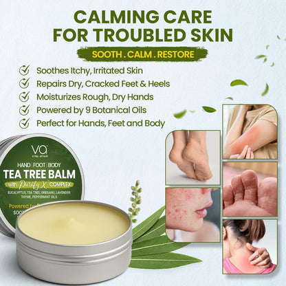 Vital Affair Tea Tree Oil Balm 2 ounce tin isolated on a clean white background.
