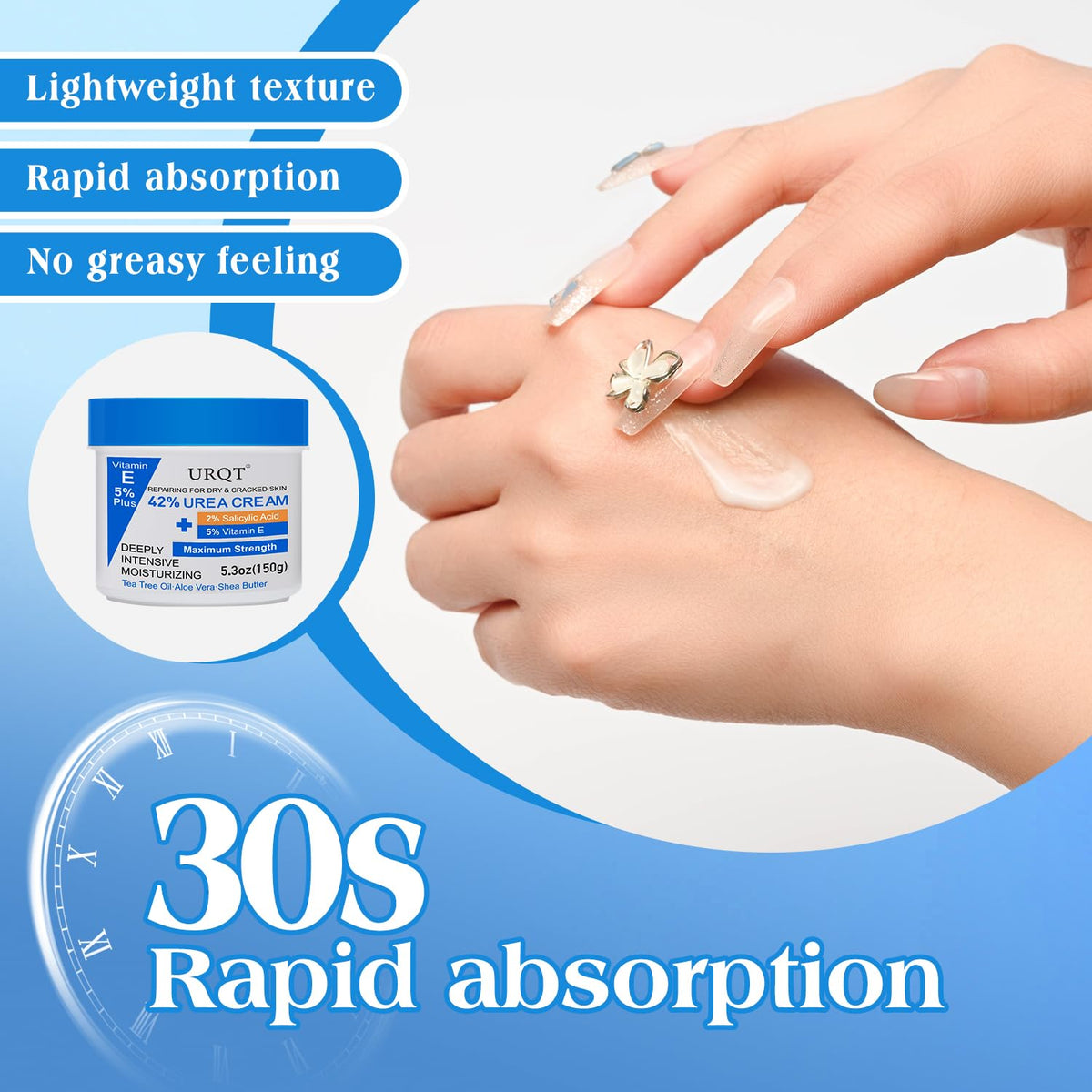 URQT exfoliating hand and foot cream jar open display