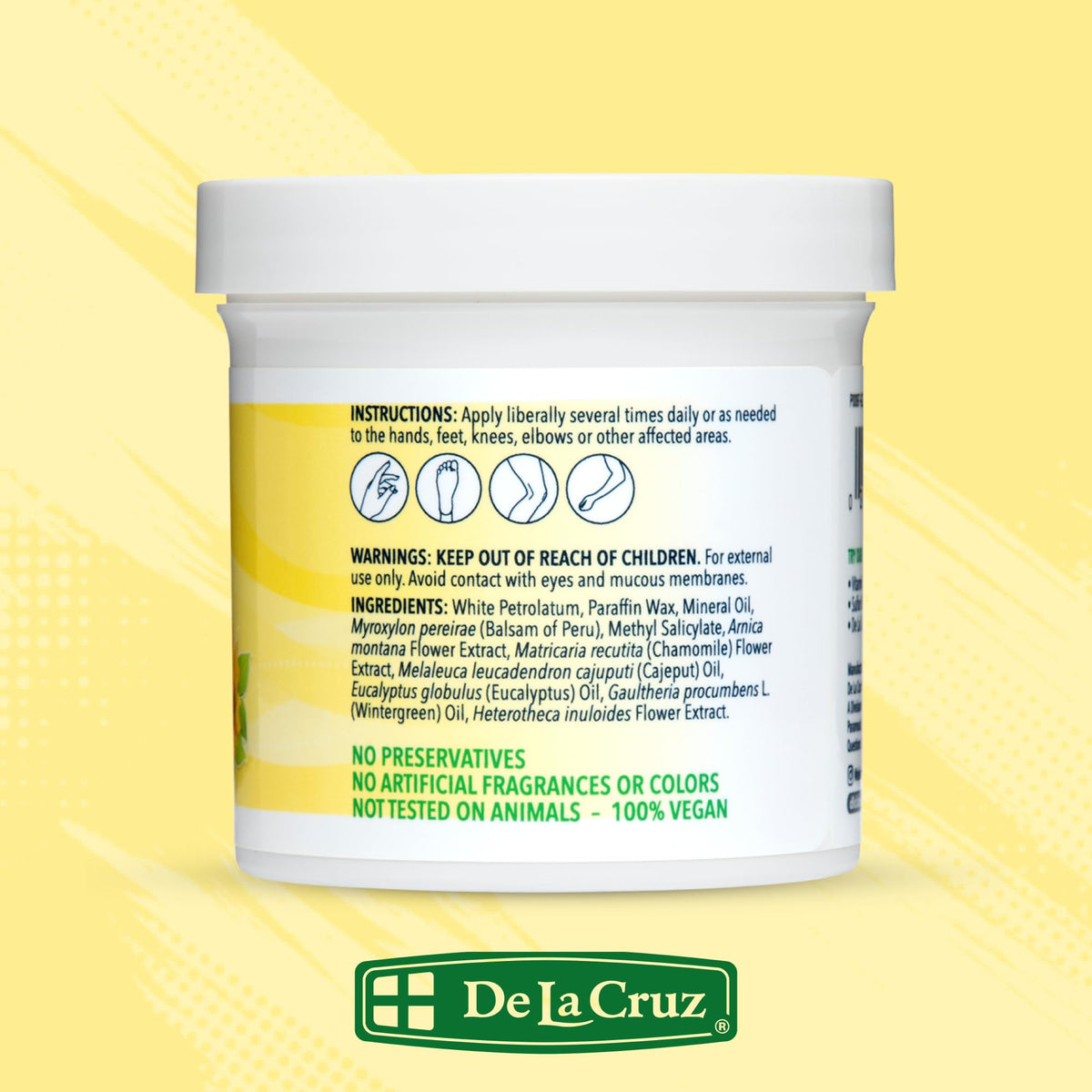 De La Cruz Arnica Salve packaging angle showing brand authenticity