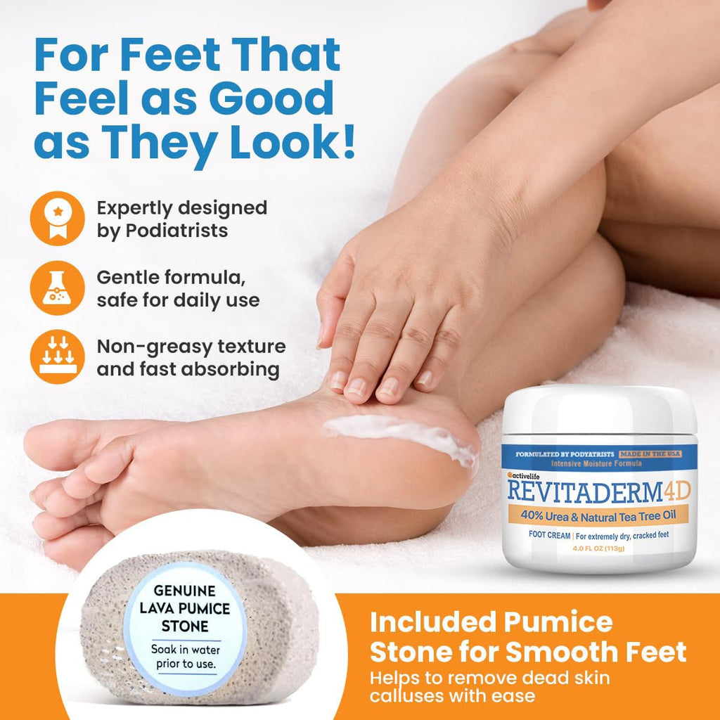 Activelife Revitaderm 4D foot cream tube with included pumice stone and brush