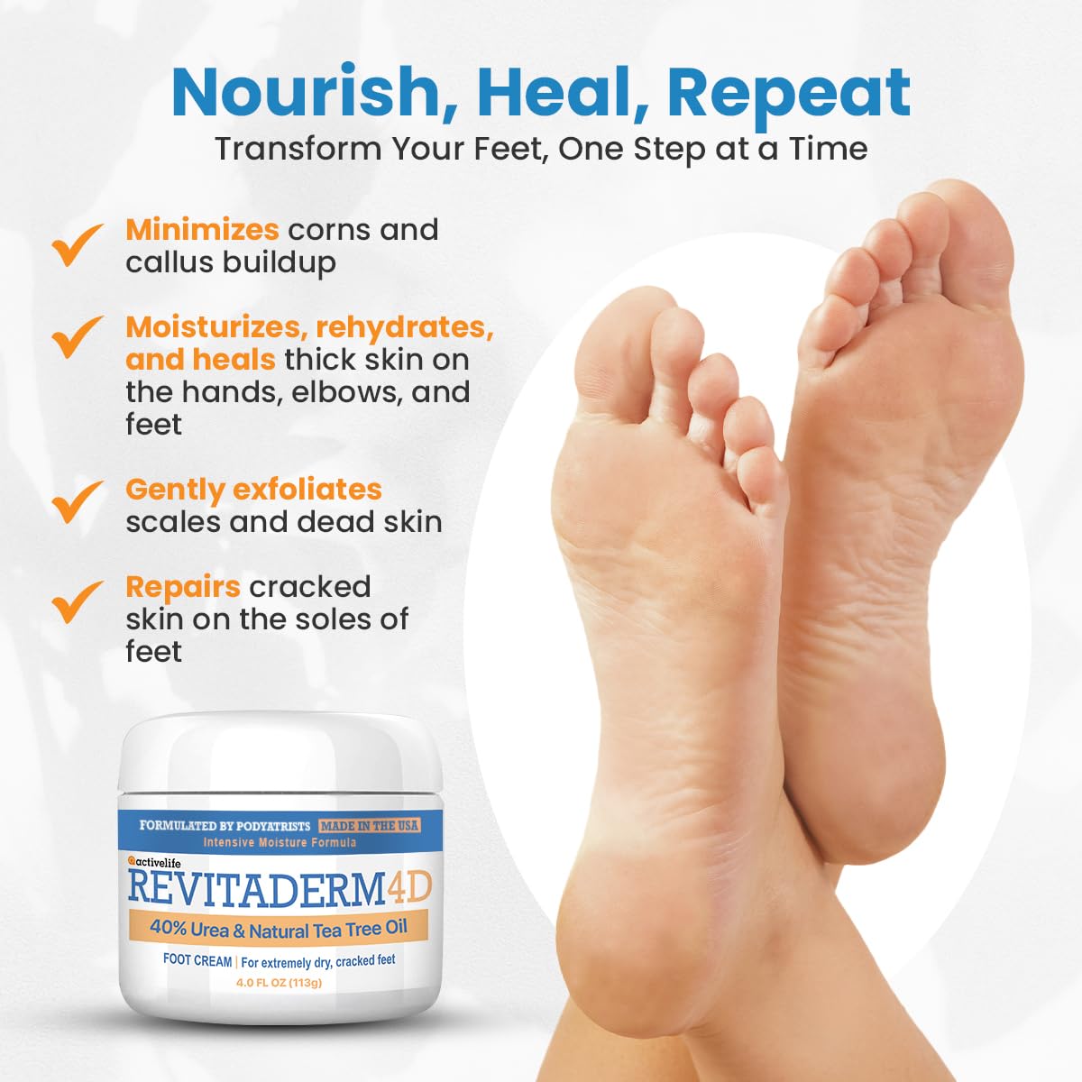 Back label of Activelife Revitaderm 4D cream detailing therapeutic ingredients like aloe vera and tea tree oil
