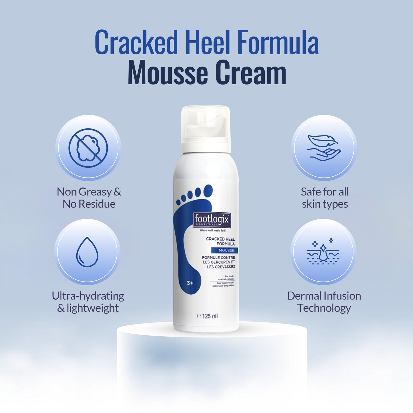 Professional foot care mousse for treating deep heel fissures and calluses