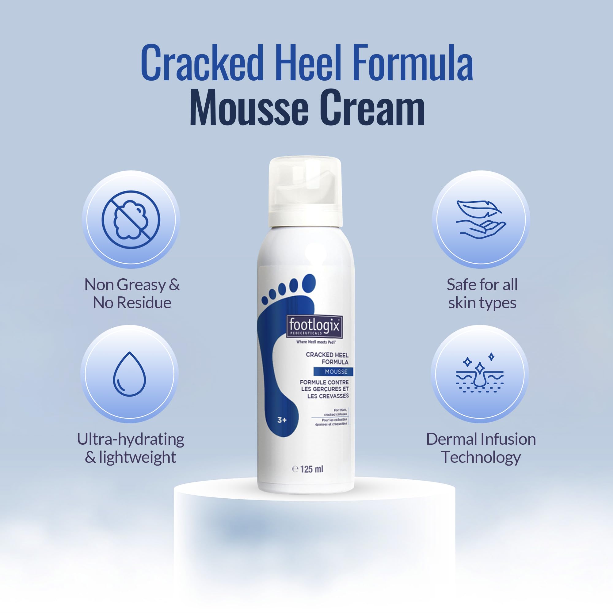 Professional foot care mousse for treating deep heel fissures and calluses