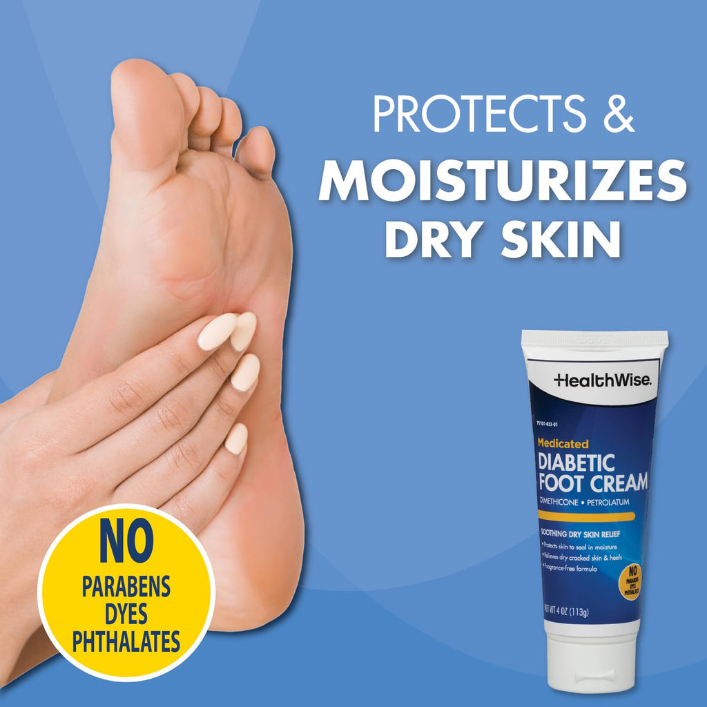 HealthWise foot cream back label showing active ingredients petrolatum and dimethicone