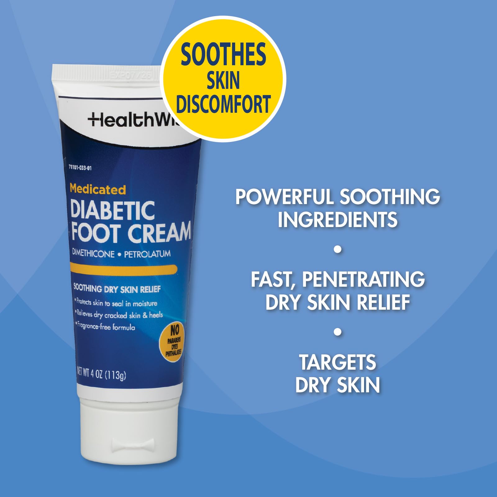 Odor free and paraben free diabetic skin protectant cream packaging details.