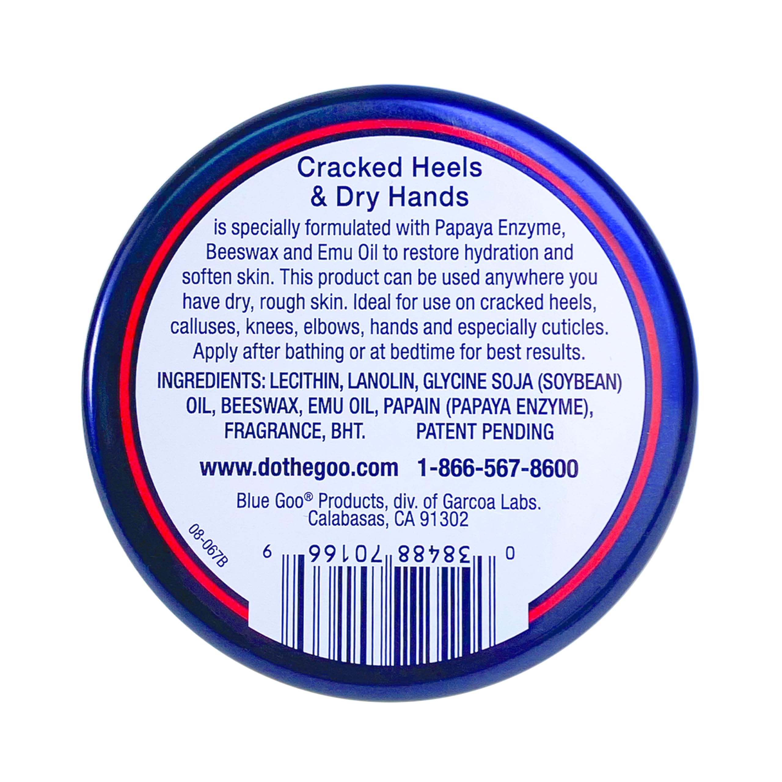 Blue Goo footwear moisturizer jar showing label details for hydrating dry heels and elbows