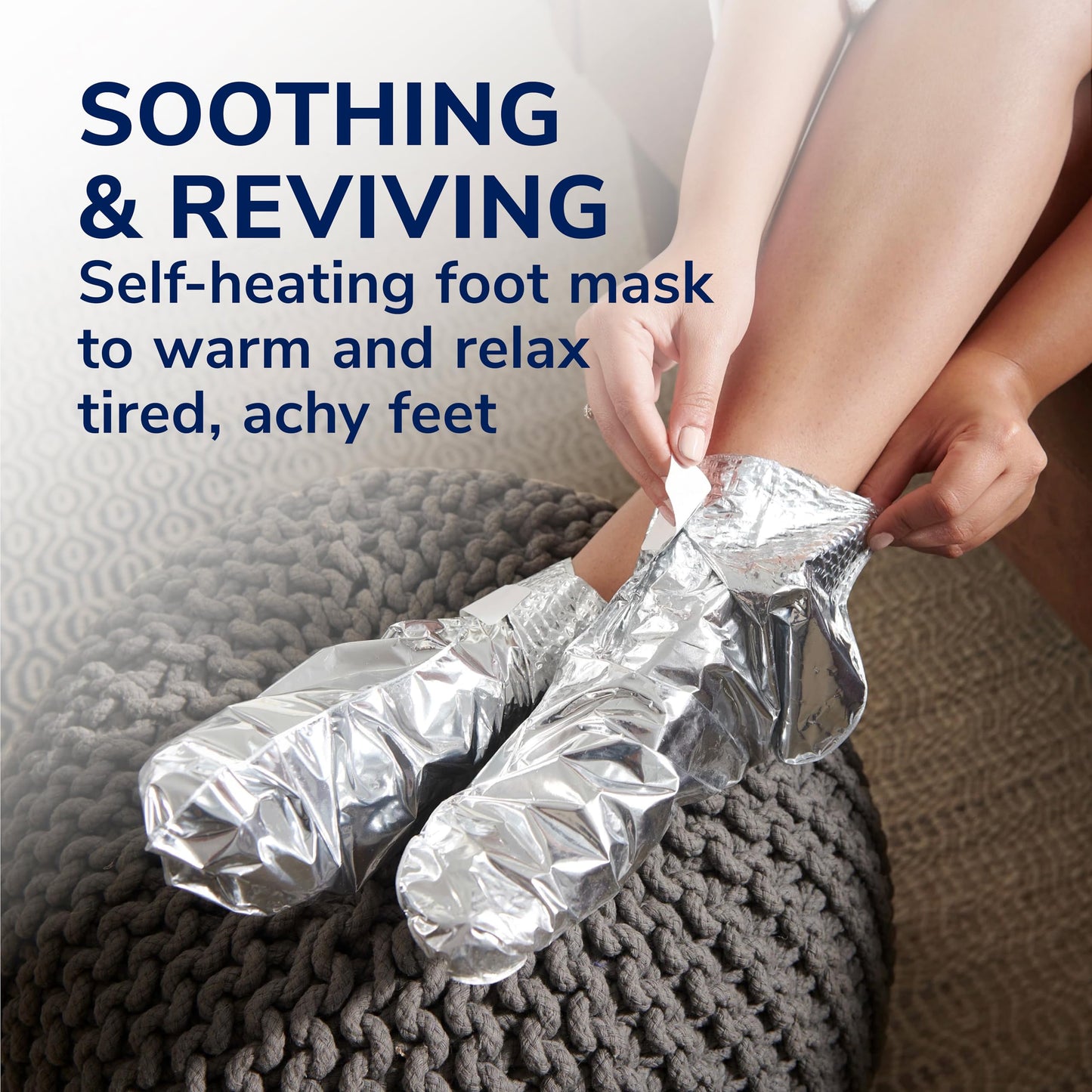 Dr. Scholl's self-heating warming booties for muscle relief application.