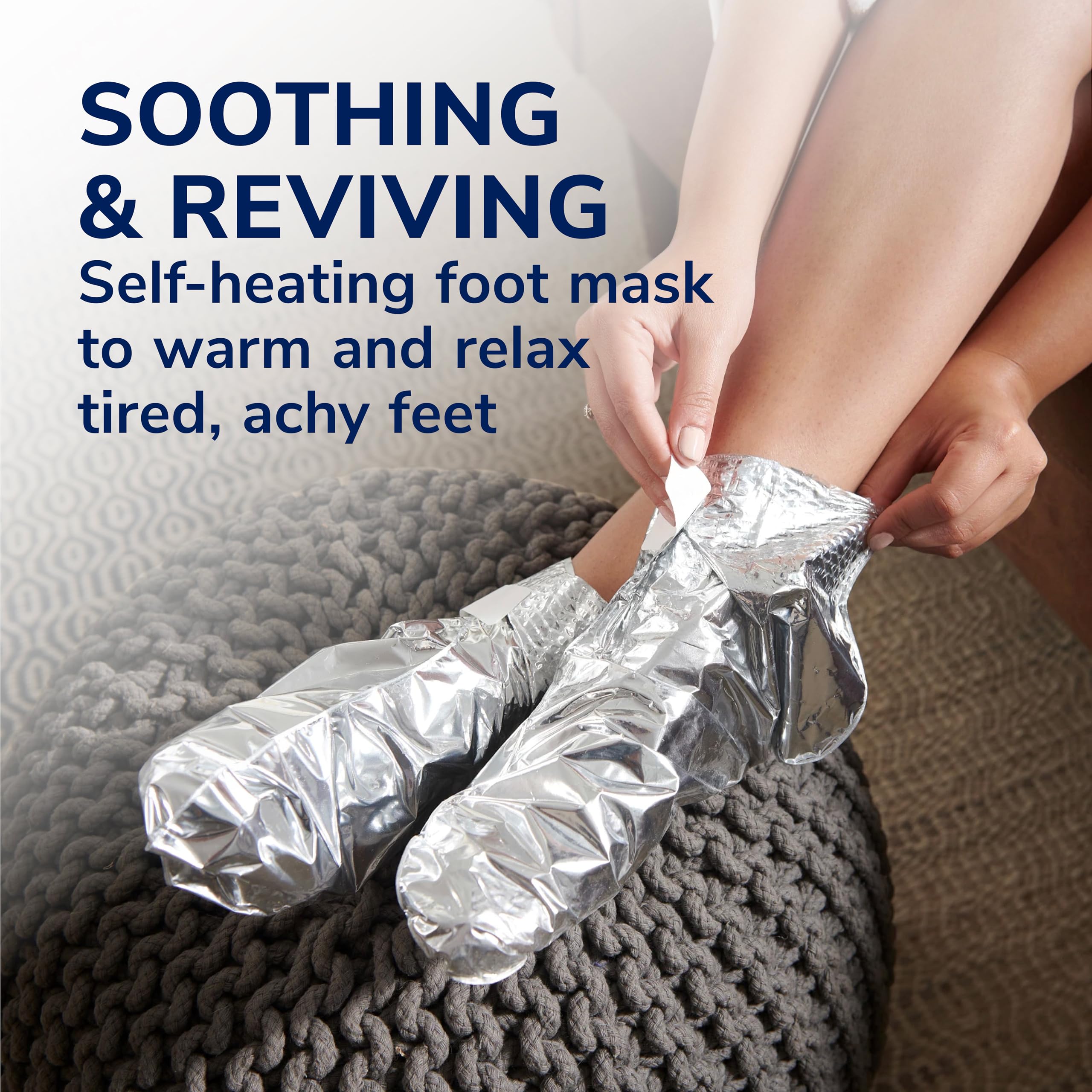 Dr. Scholl's self-heating warming booties for muscle relief application.