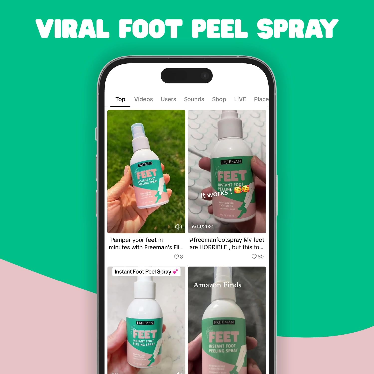Freeman foot peeling spray bottle showing coconut and aloe ingredients.