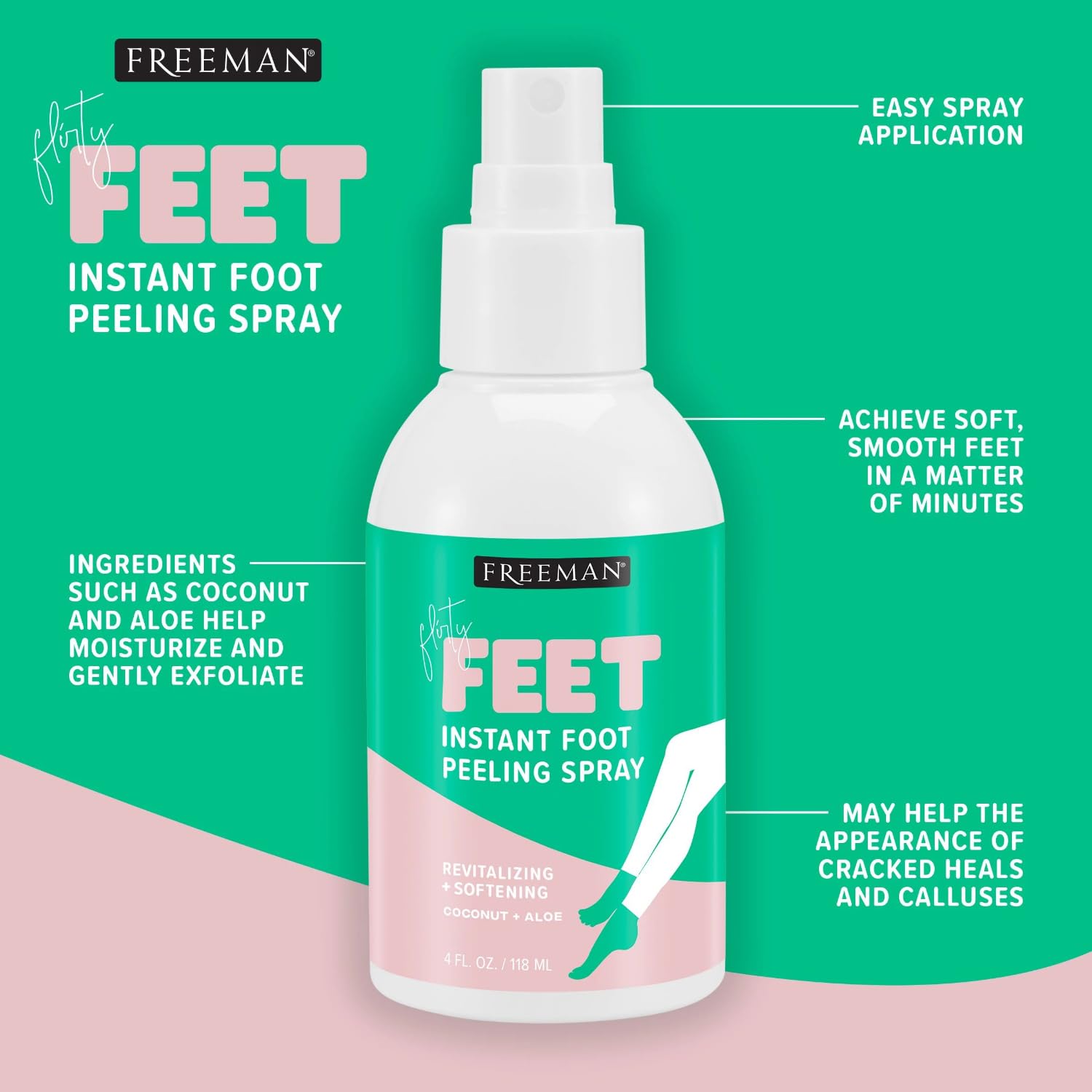Exfoliating foot mask spray for dry cracked heels treatment.