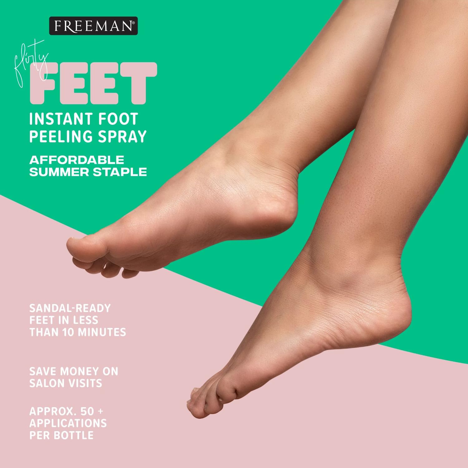 Close up of Freeman Flirty Feet label with usage instructions for smooth feet.