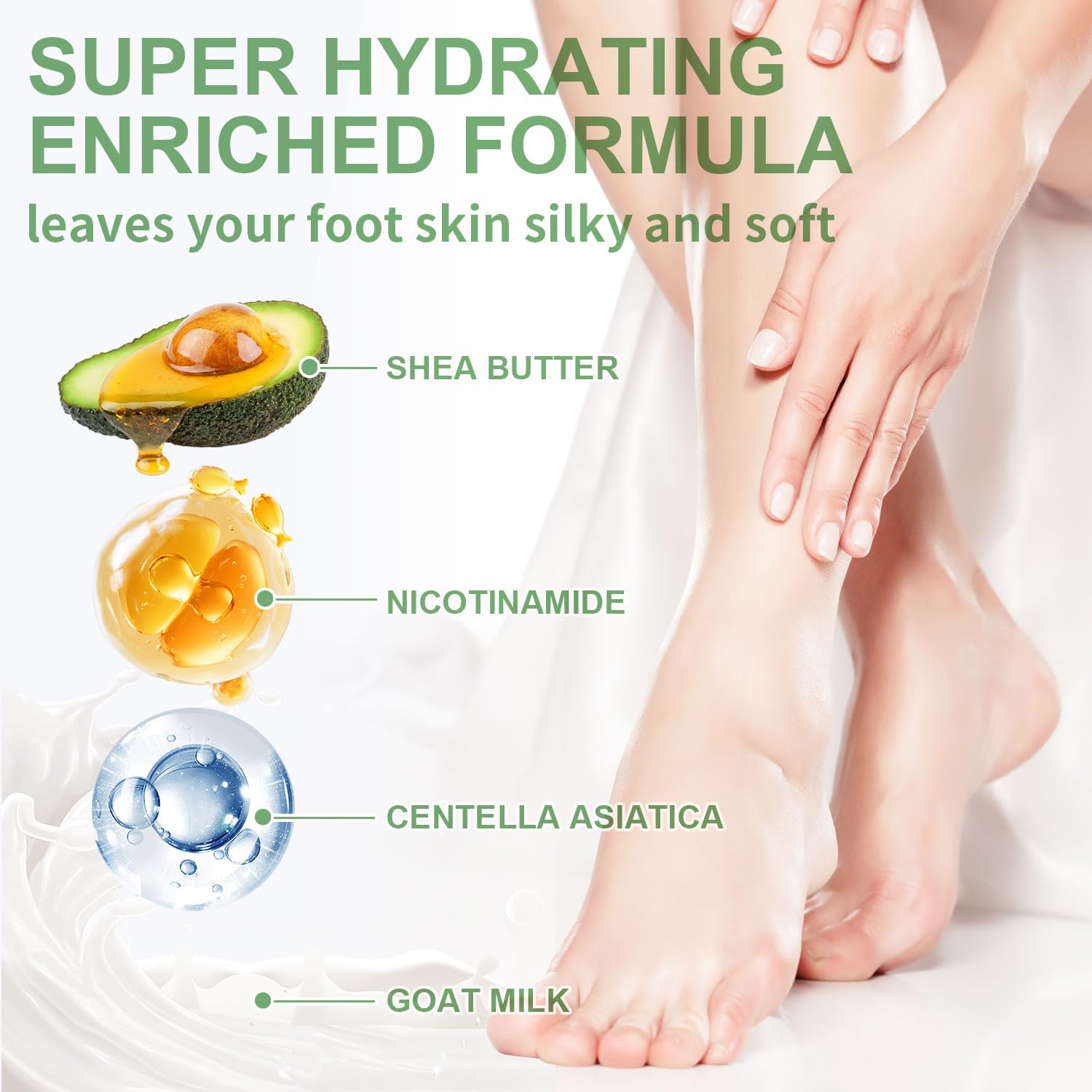 Model wearing SULADEC foot masks for an at-home pedicure treatment