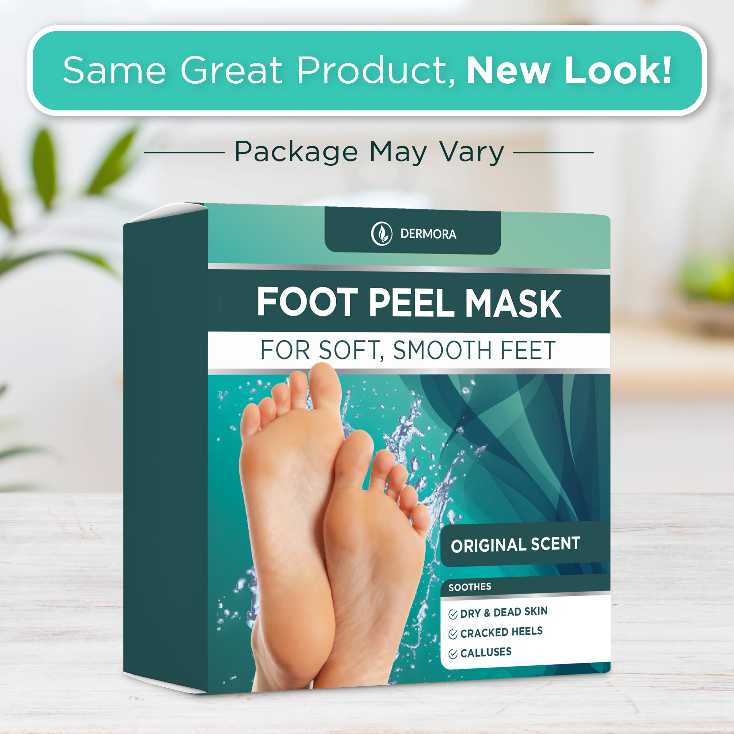 Before and after results of Dermora foot peeling treatment.