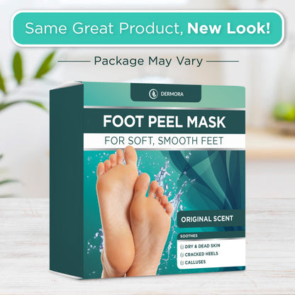 Before and after results of Dermora foot peeling treatment.