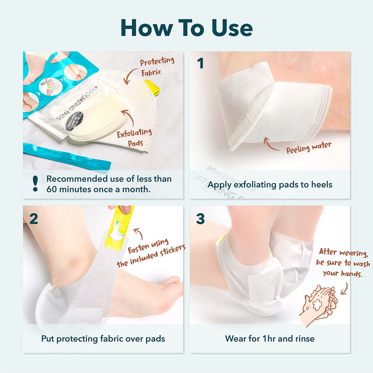 Purederm Exfoliating Heel Mask demonstrating secure fit on heel area