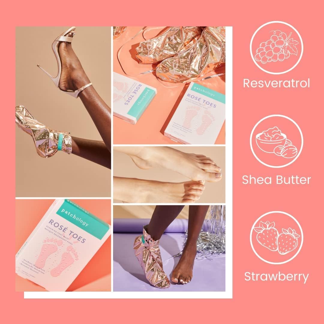Patchology rose gold disposable spa socks for intensive foot hydration.