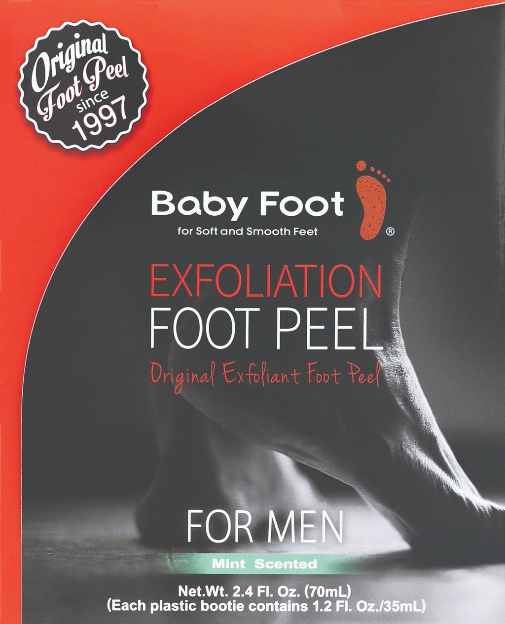 Baby Foot Mint Scented Foot Peel packaging and booties layout