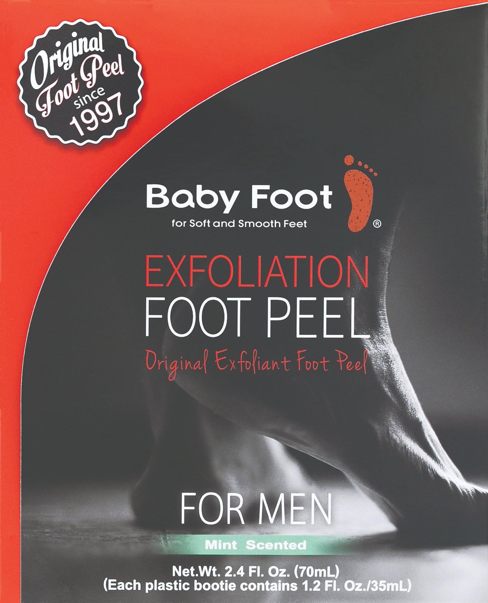 Baby Foot exfoliator booties for men size 14 for dead skin removal.