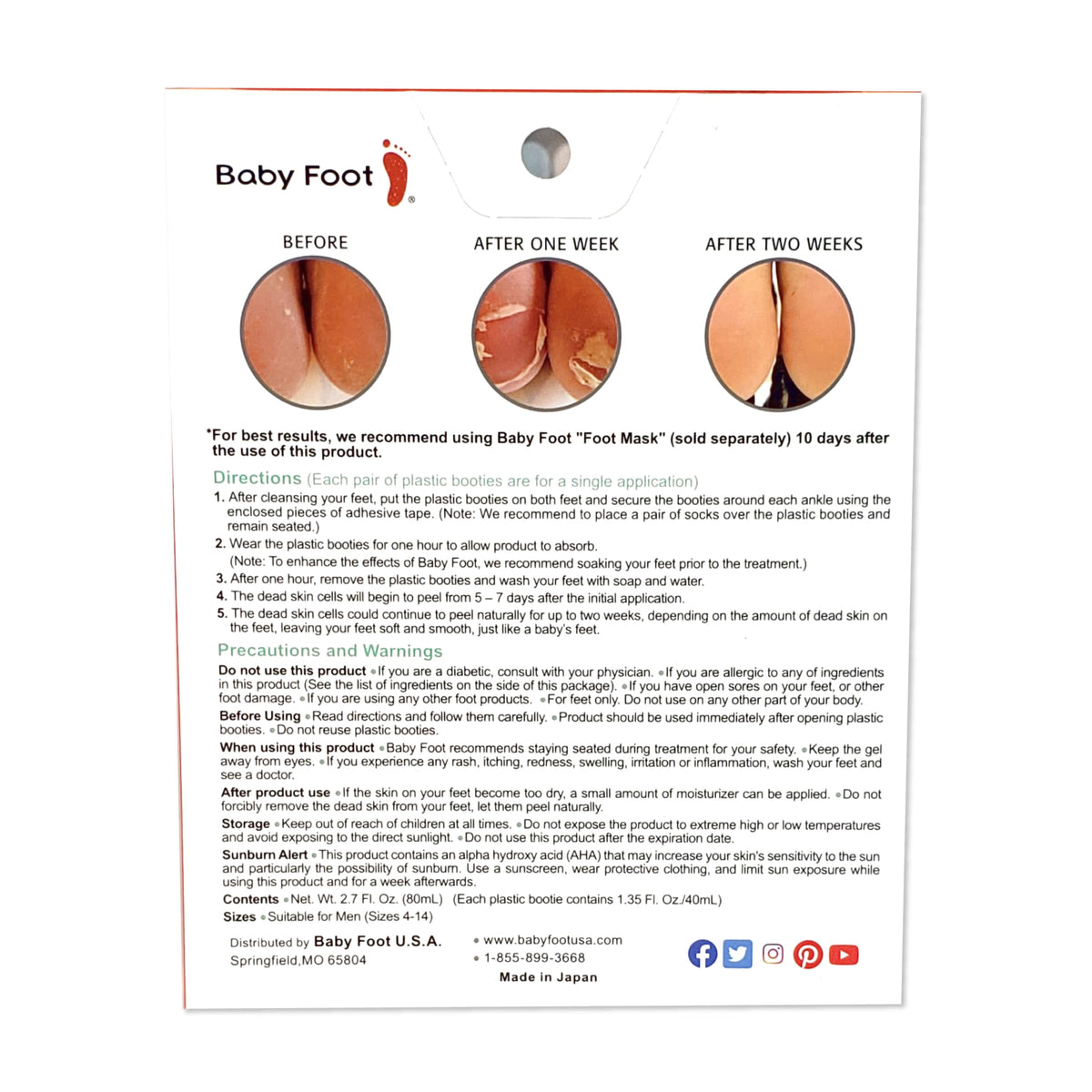 Baby Foot Original Foot Peel for Men side profile of retail packaging