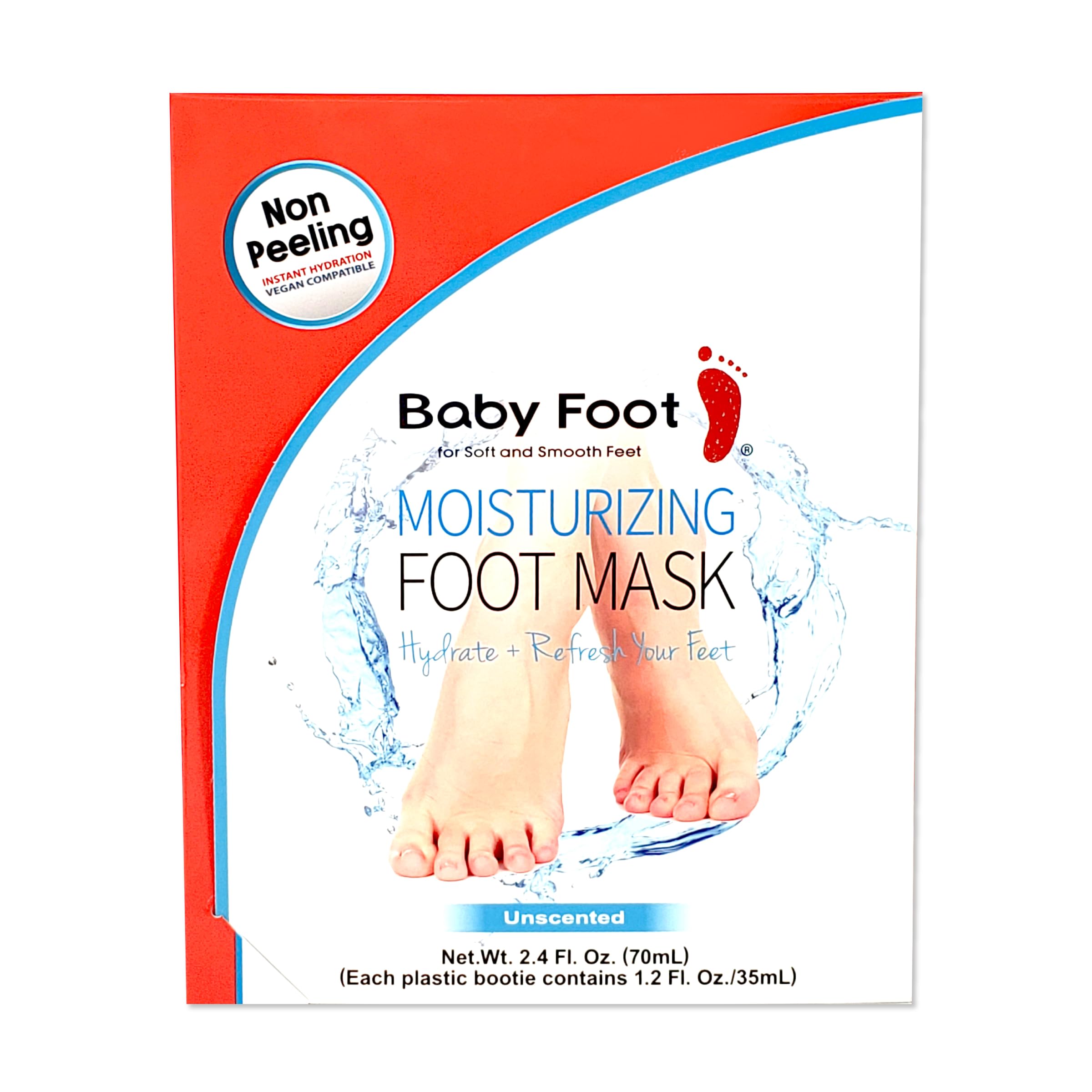 Baby Foot hydrating booties containing moisturizing gel for dry feet treatment.
