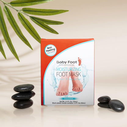 Step by step application of Baby Foot non-peeling moisturizing treatment.