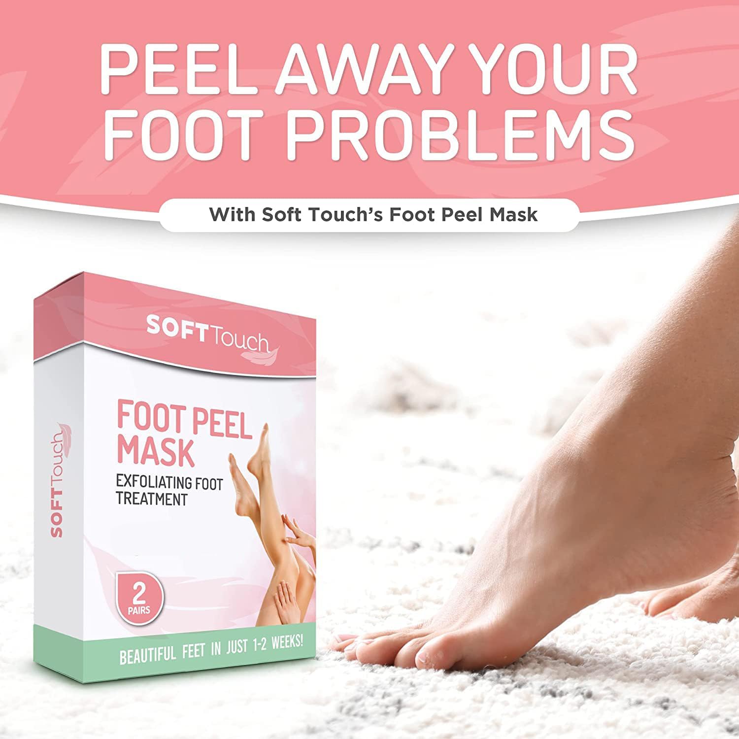 Two pairs of exfoliating foot mask booties for cracked heel repair.