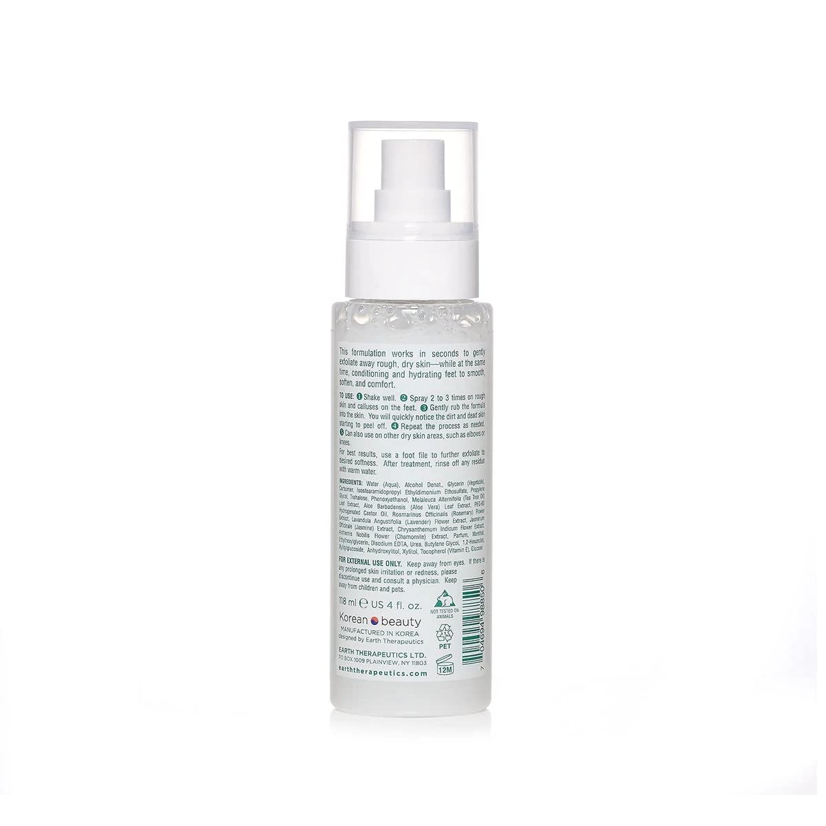 Earth Therapeutics exfoliating mist showing 4 fluid ounce bottle size.