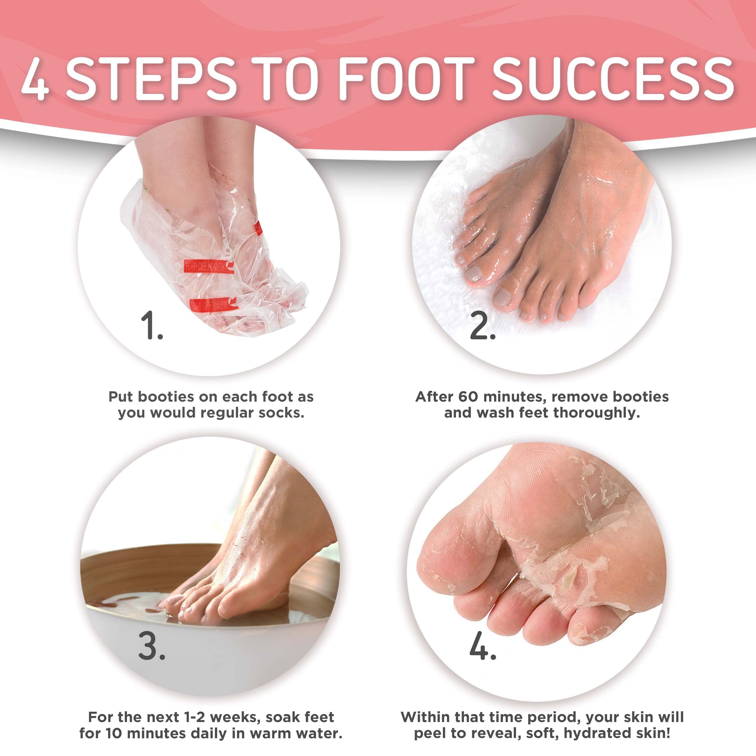 Soft Touch foot peel mask application steps on the back of the box.