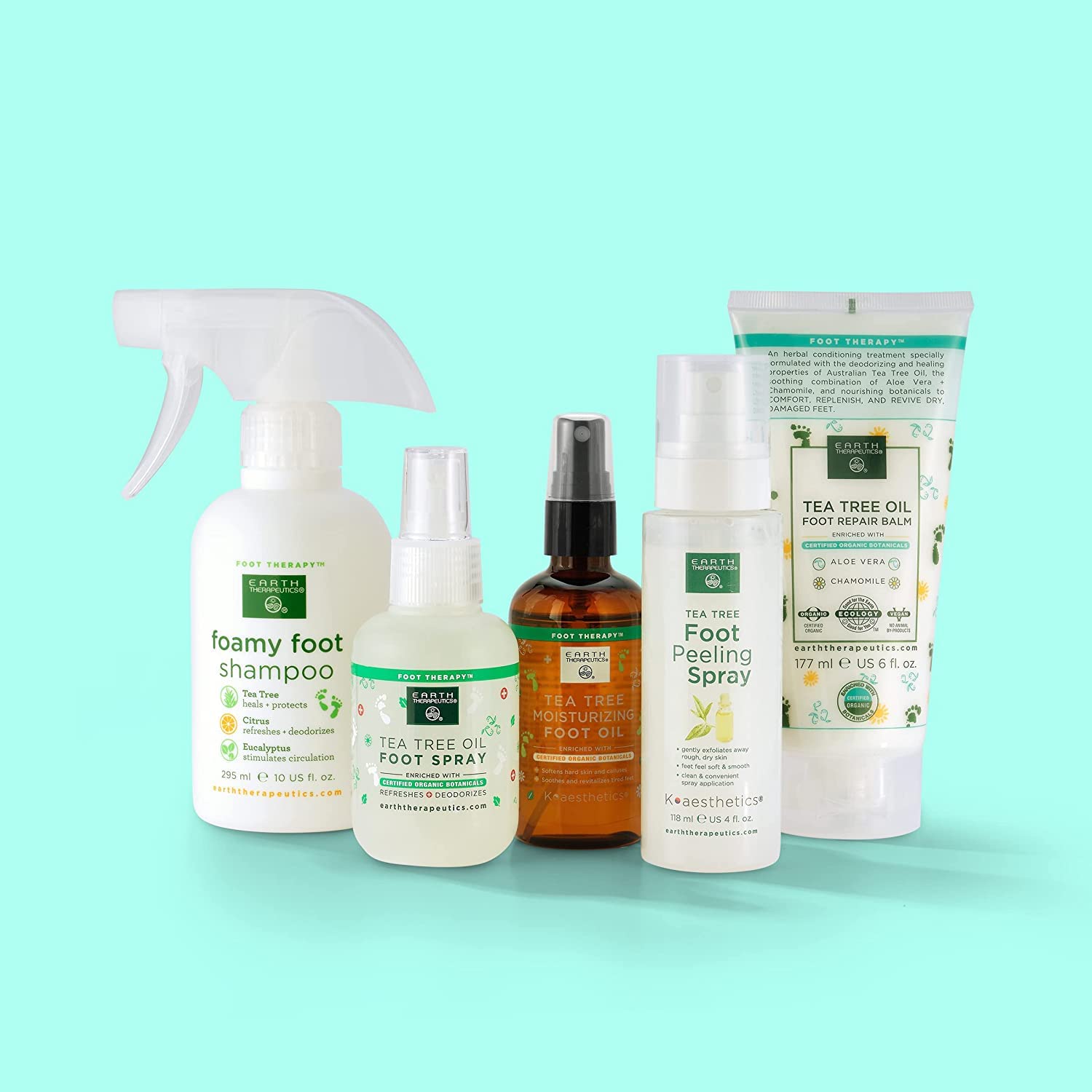 Tea tree foot peeling spray ingredients and usage label view.